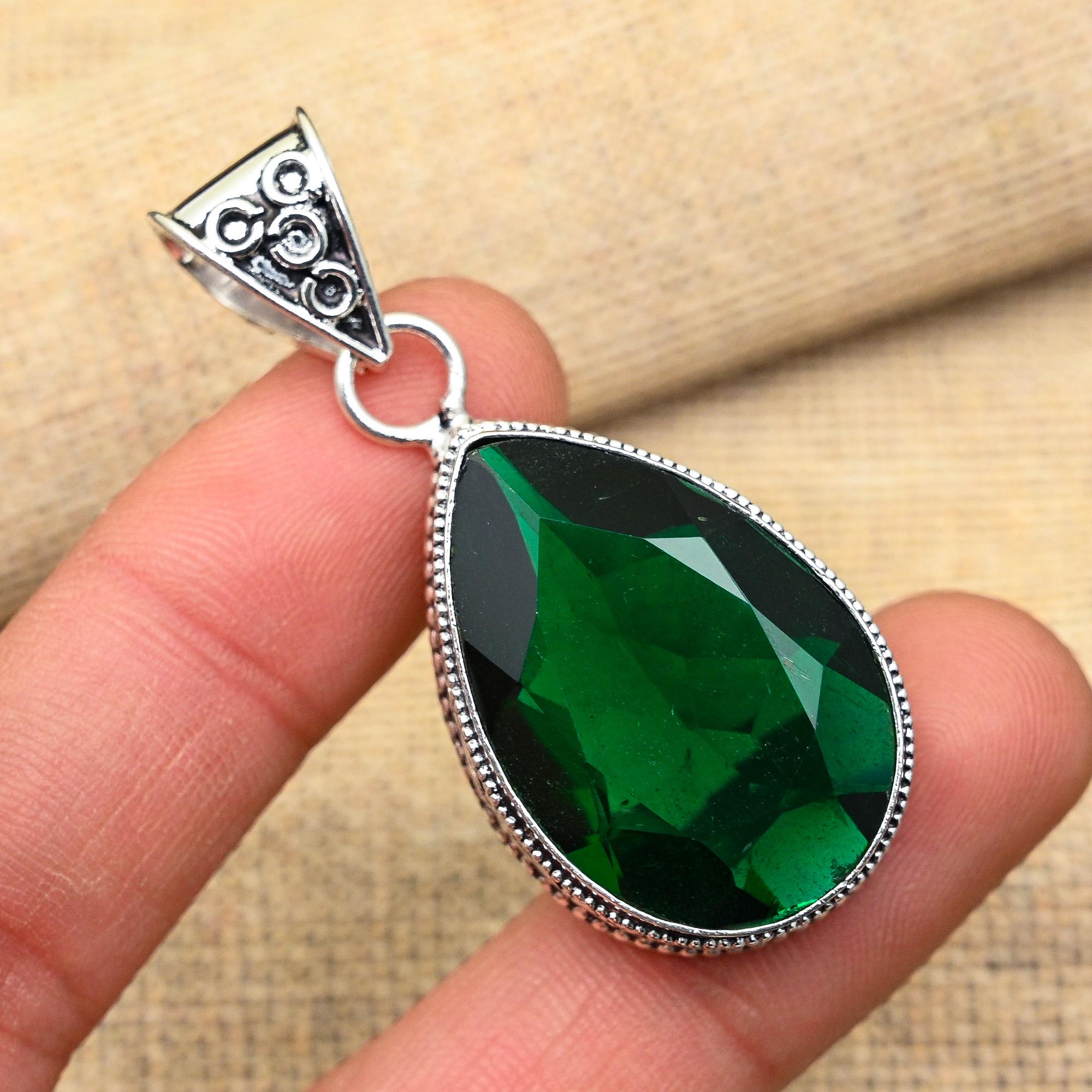 Ослепительный хром-диопсид драгоценный камень ручной работы из стерлингового серебра 925 пробы ювелирный кулон для женщин