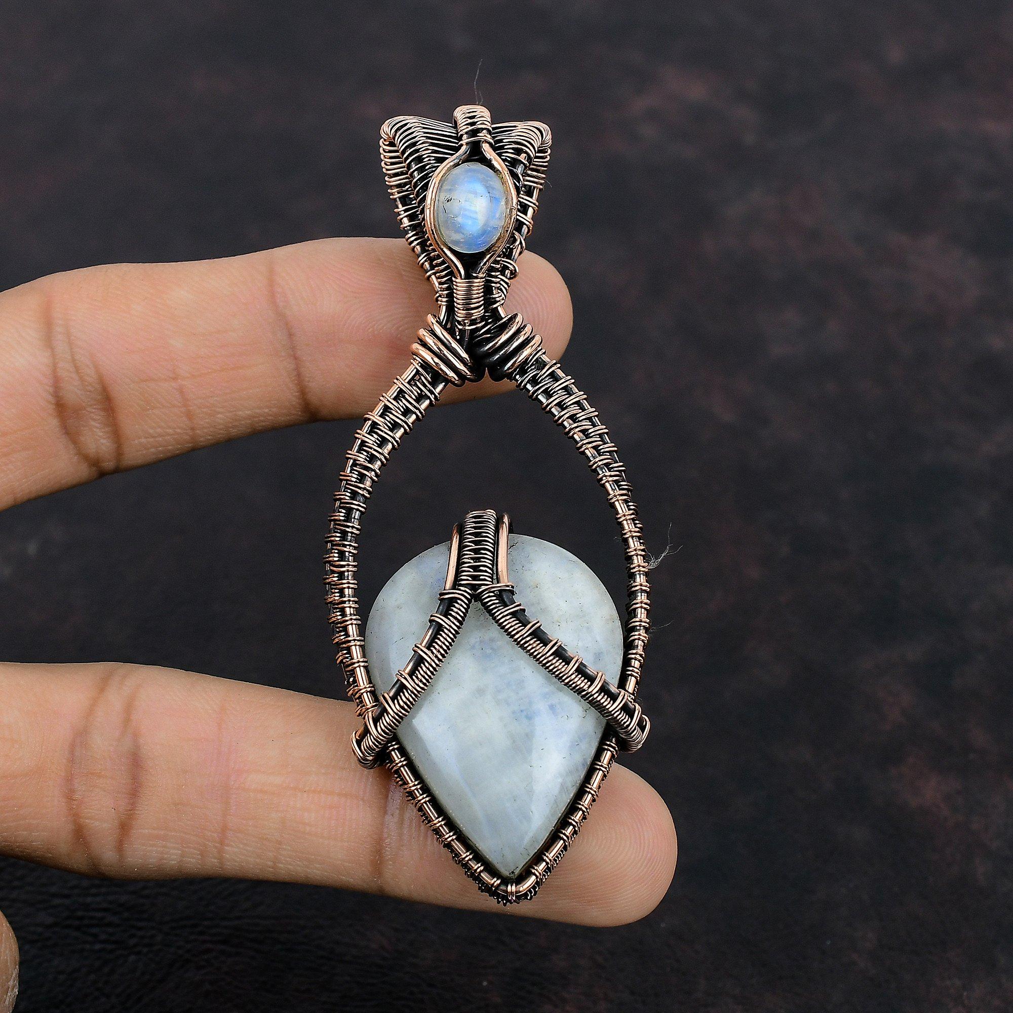 Rainbow Moonstone Pendant Copper Wire Wrapped Gemstone Pendant Moonstone Jewelry Handmade Unique Pendant Copper Wire Jewelry Gift For Mother