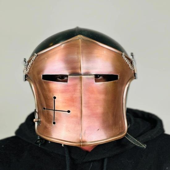 Шлем Барбута Средневековый Рыцарь 18ga Мягкая Сталь LARP Косплей Костюм на Хэллоуин Шлем Воина Барбута с забралом в двух тонах