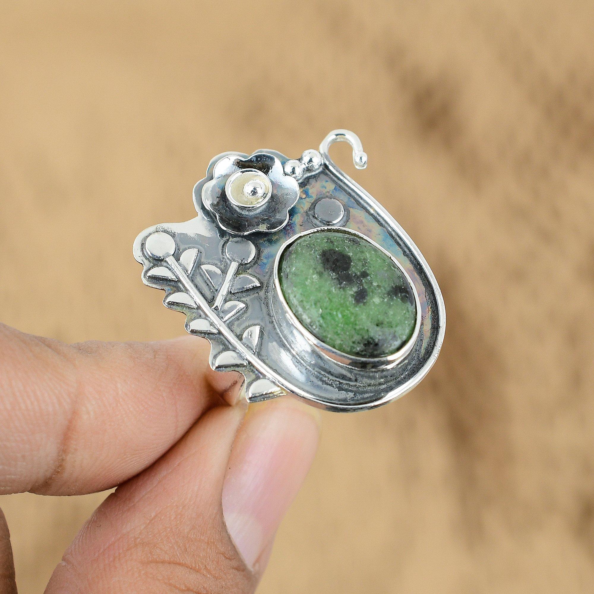 Кольцо-заявление из стерлингового серебра с рубиновым цоизитом, в стиле ар-деко, с цветком, этническое, обещание