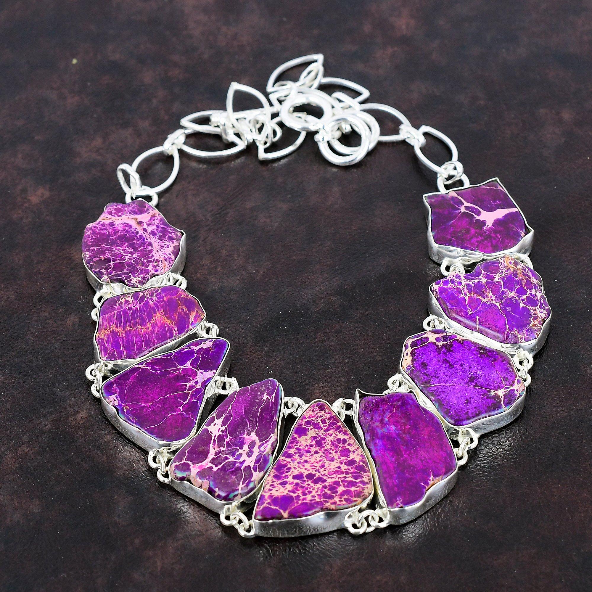 Ожерелье из яшмы с фиолетовым морским осадком, ювелирные изделия из драгоценных камней, ожерелье ручной работы, ожерелье из стерлингового серебра 925 пробы, регулируемая цепочка, ожерелье, подарок для женщин