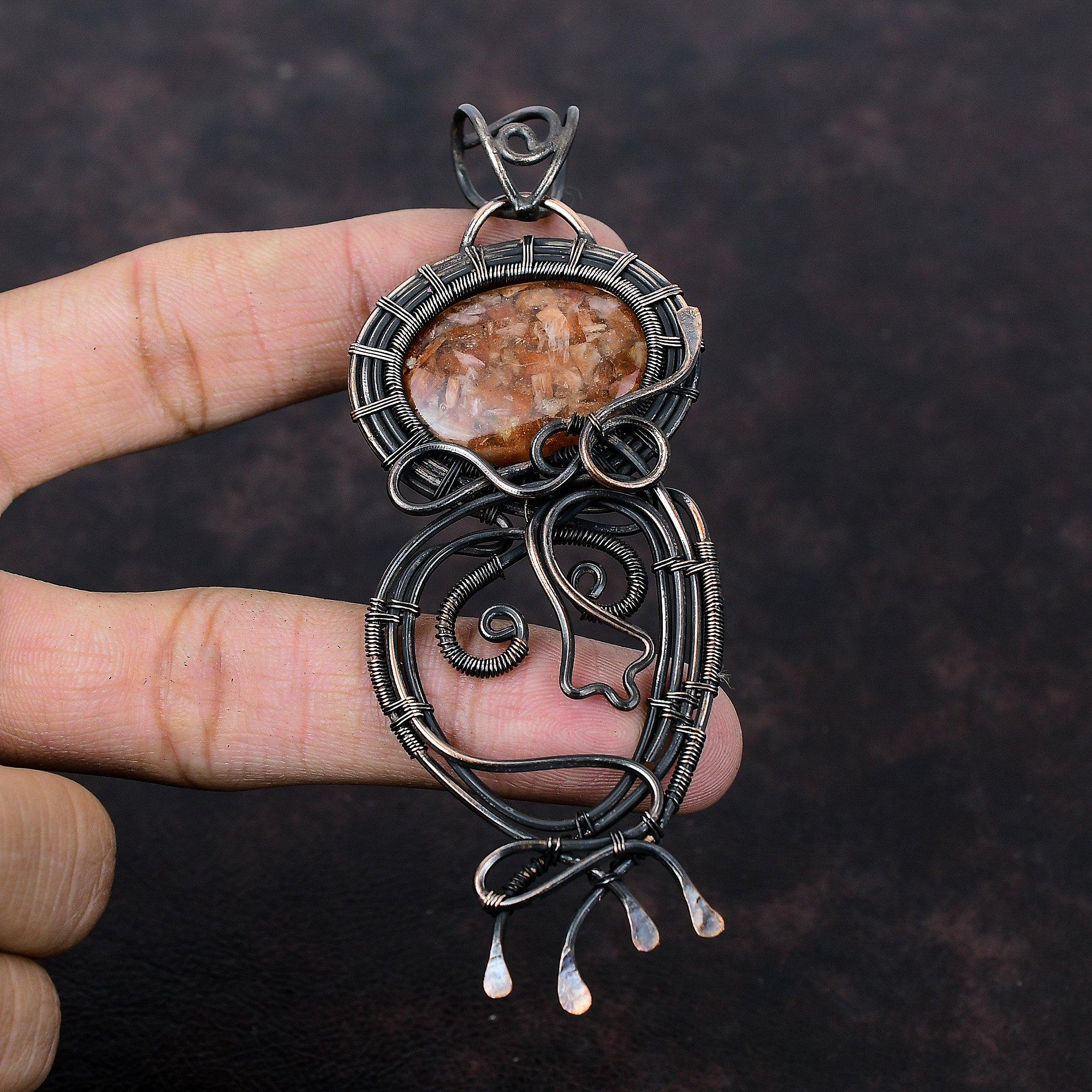 Подвеска Sunstone, медная проволочная обертка, ювелирное изделие, подвеска из драгоценного камня, сказочная подвеска Sunstone, ювелирное изделие ручной работы из меди, проволочная обертка, подвеска для подарка