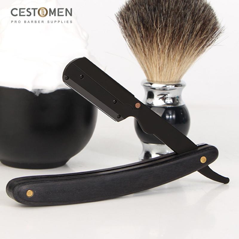 CESTOMEN Мужская бритва с прямыми краями, бритва из нержавеющей стали, профессиональный парикмахерский держатель для ножей, складные деревянные ручные бритвы, парикмахерские инструменты