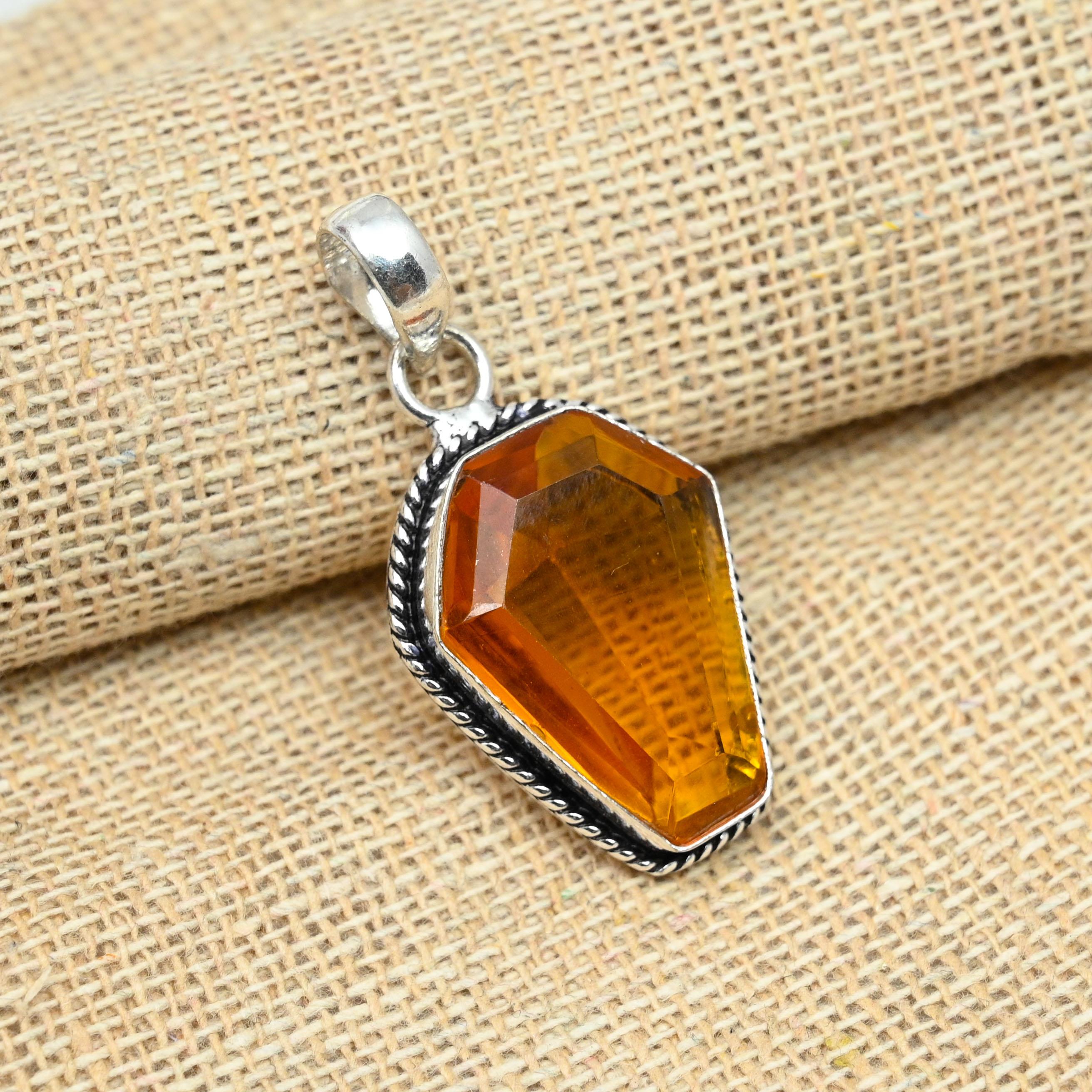 Honey Topaz Gemstone 925 Sterling Silver Handmade Fantastic Jewelry Pendant For Gifts