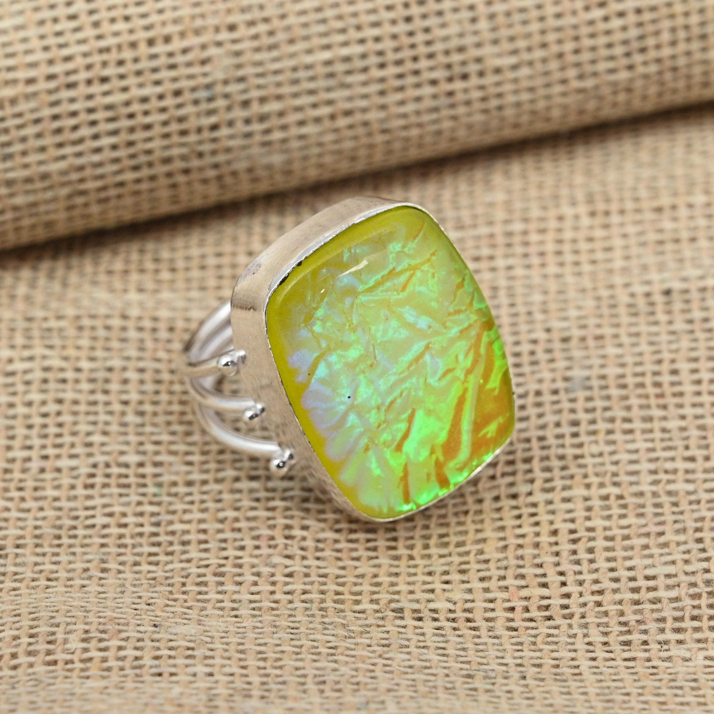 Твердое кольцо из стерлингового серебра 925 пробы ручной работы с оранжевым тройным опалом и драгоценным камнем для нее