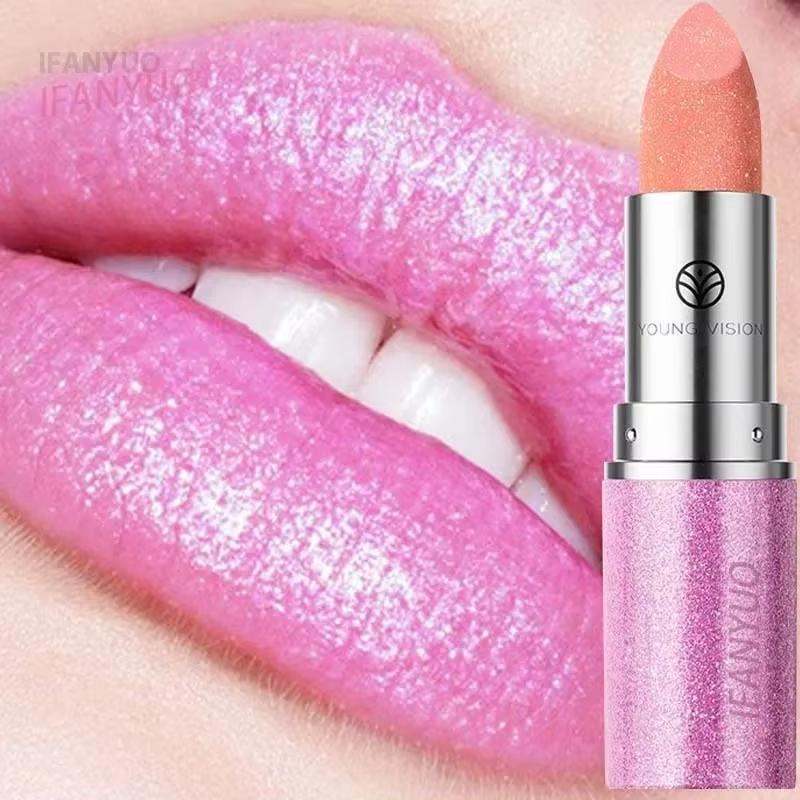 Розовая хамелеоновая металлическая губная помада, перламутровая стойкая глянцевая помада для губ, блестящие блестящие тени для век, косметика двойного назначения