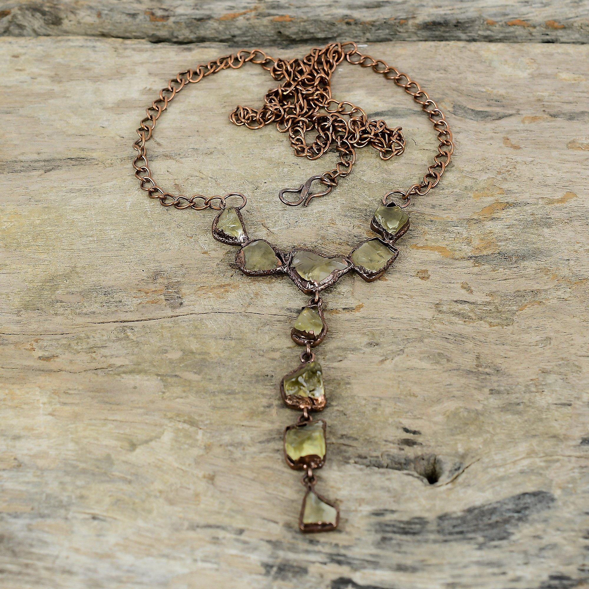 Грубое ожерелье с цитрином, медное ожерелье из гальванопластики, регулируемое ожерелье-цепочка, ювелирные изделия ручной работы, ожерелье из драгоценных камней, подарок для нее