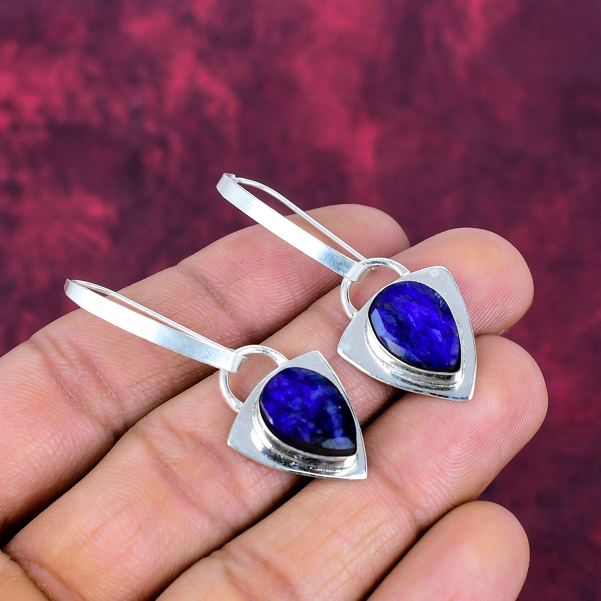 Серьги из стерлингового серебра 925 пробы с сапфиром, серьги с драгоценными камнями ручной работы, подарки для жены, абсолютно новые серьги