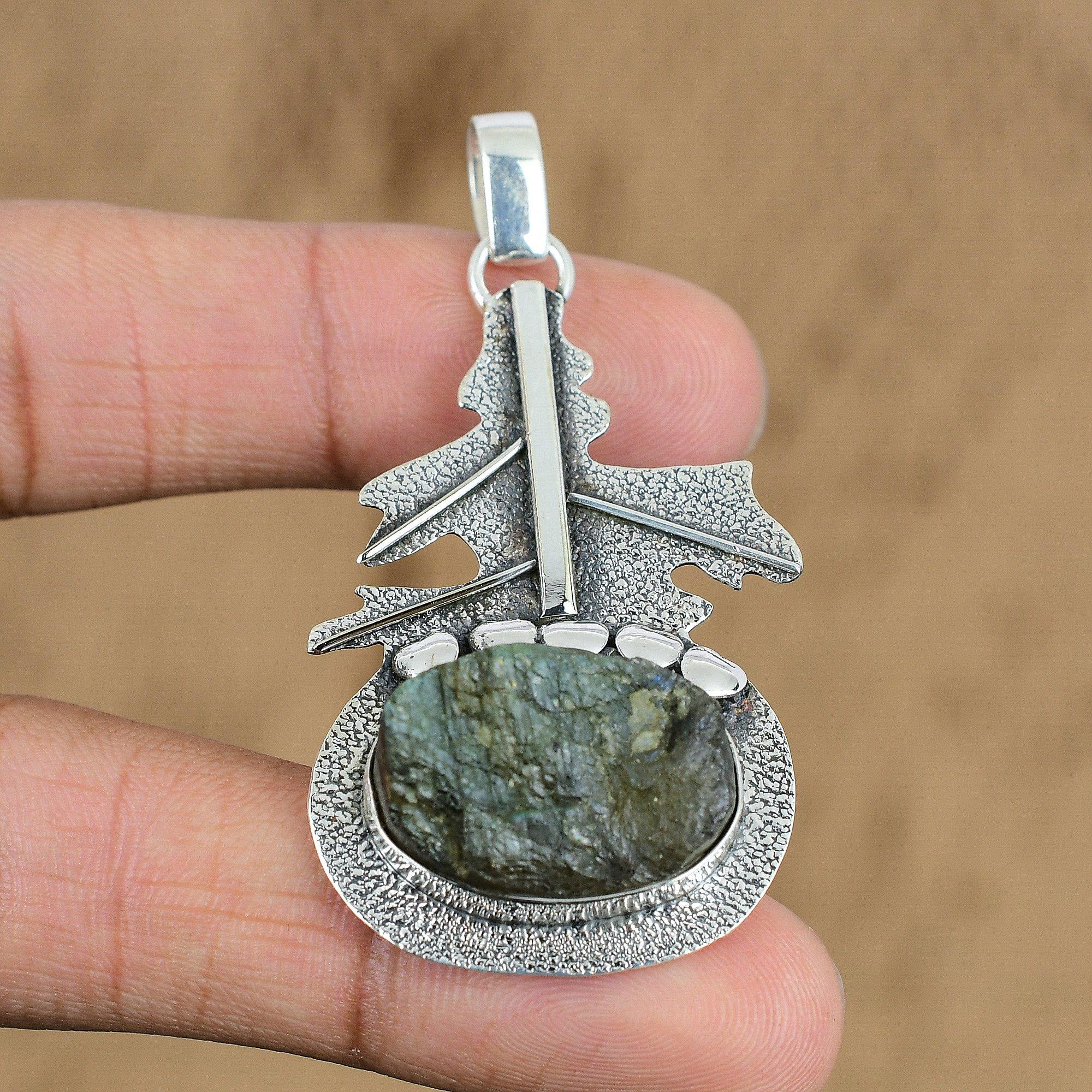 Подарок для женщин Подвеска Серебро 925 пробы Натуральный Лабрадорит Необработанный Драгоценный камень