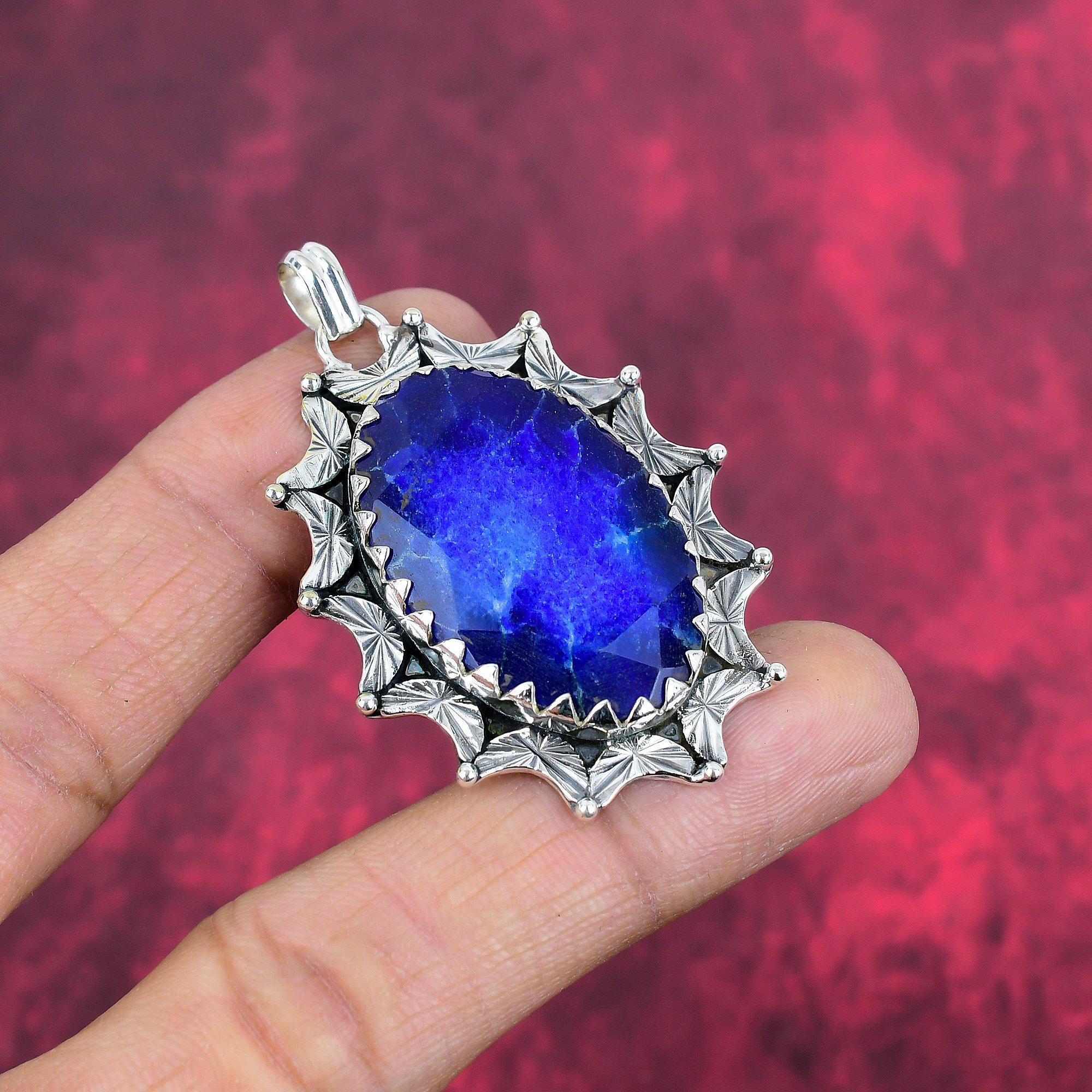 Подвеска с синим сапфиром, подвеска из драгоценного камня ручной работы, подвеска из стерлингового серебра 925 пробы, антикварные ювелирные изделия, для подарка на помолвку