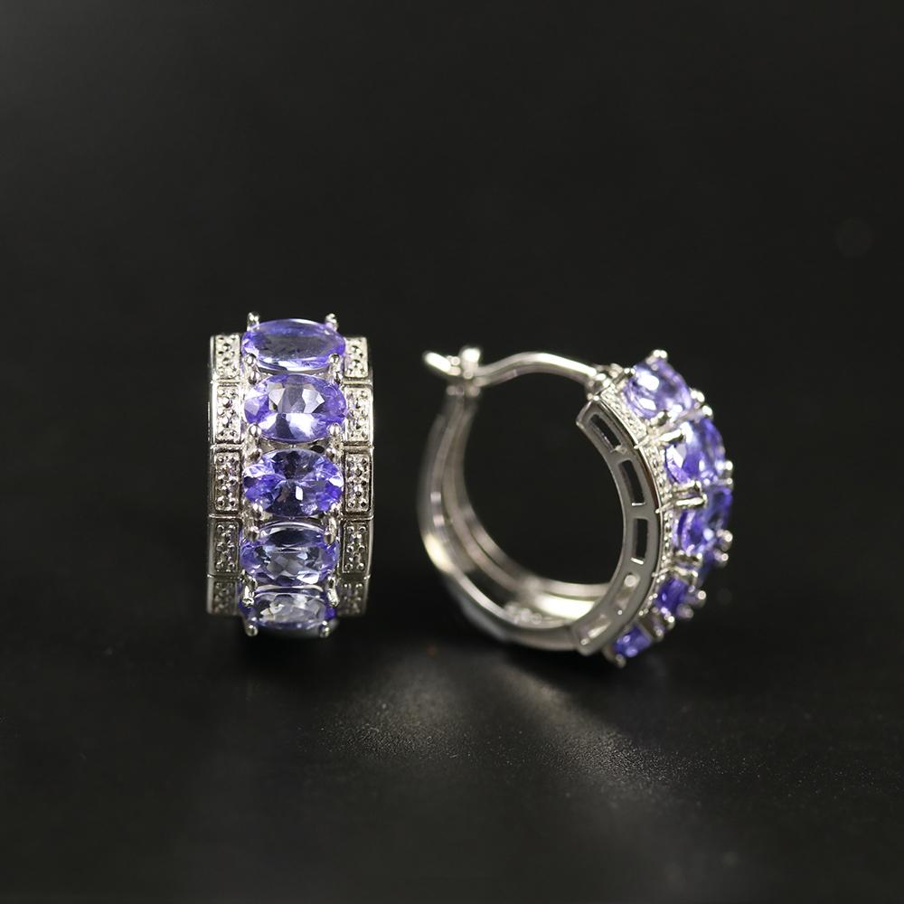 100% натуральный танзанит 5 карат, серьги-застежки, 10 штук овальной огранки 4*6 мм, ювелирные изделия из драгоценных камней Танзании, серебро 925 пробы для женщин