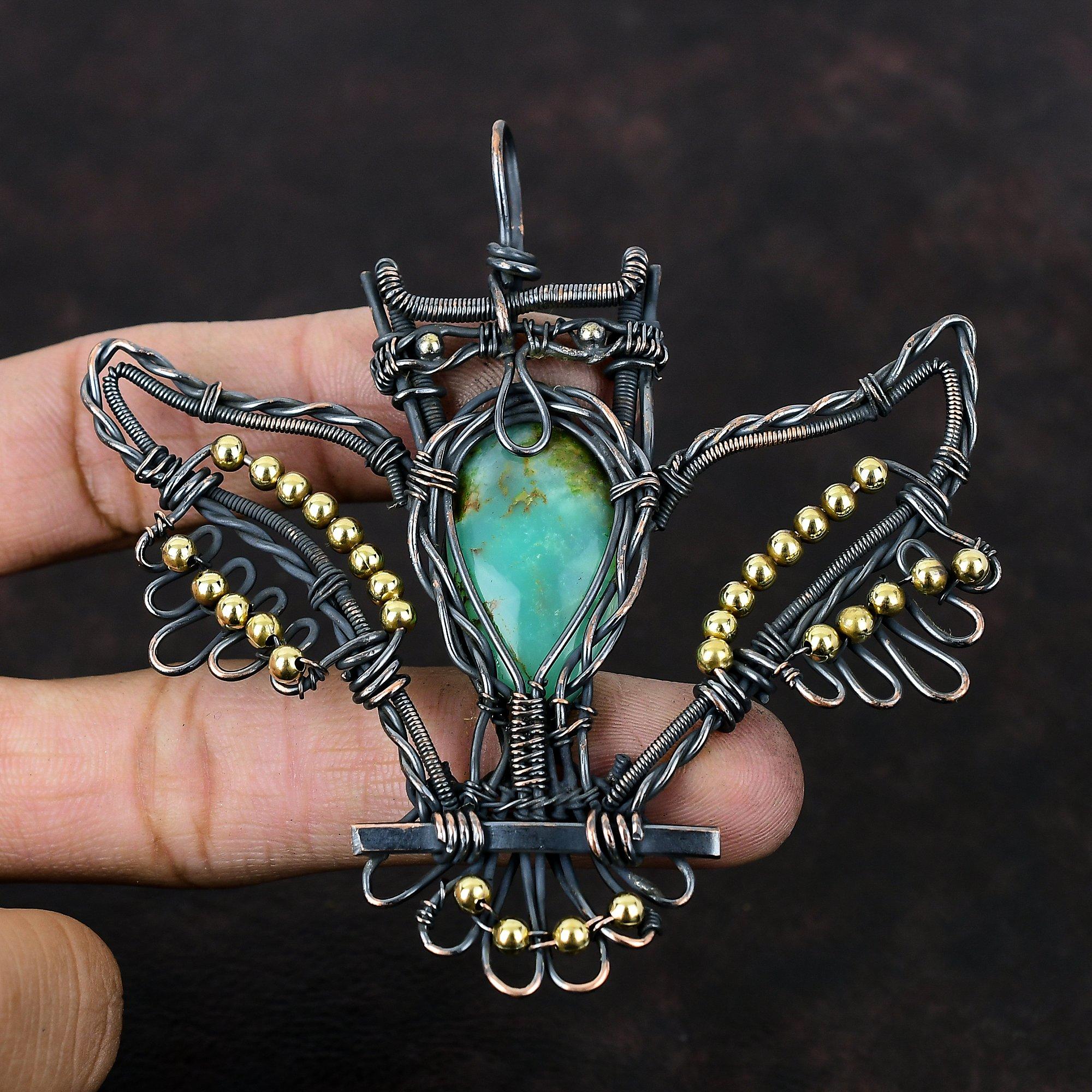 Chrysoprase Pendant Copper Wire Wrapped Pendant Owl Pendant Copper Jewelry Handmade Pendant Wire Wrap Jewelry Gemstone Pendant Wedding Gift