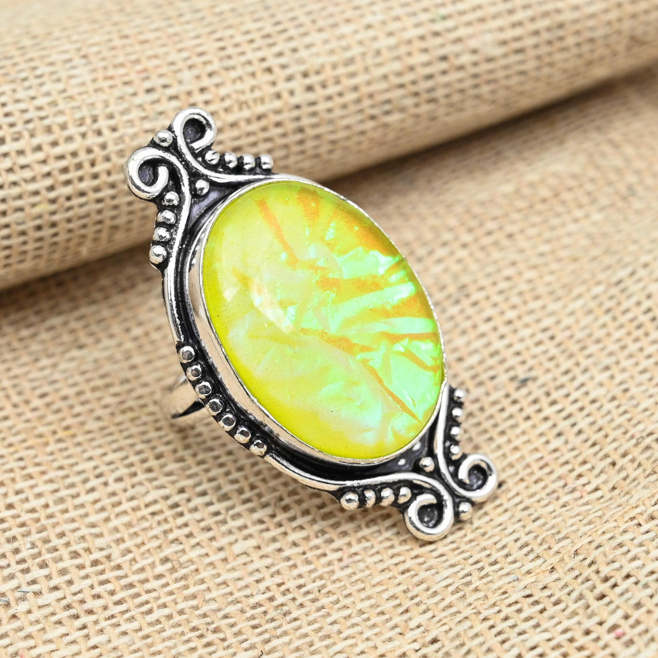 Великолепное желтое тройное опаловое ювелирное кольцо ручной работы из стерлингового серебра 925 пробы