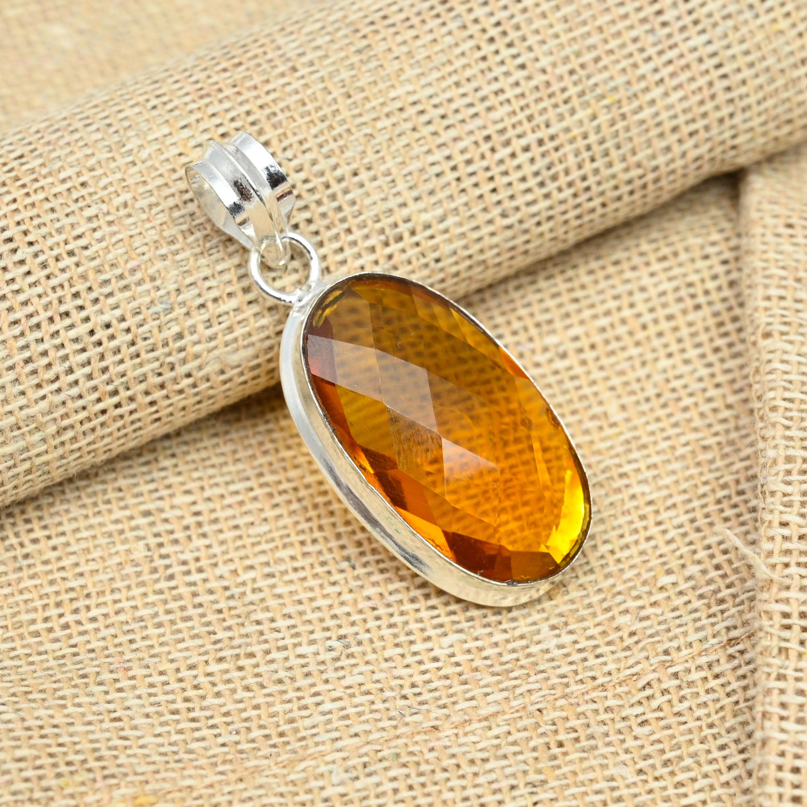 Honey Topaz Gemstone Handmade 925 Solid Silver Jewelry Women Pendant For Memorial Day