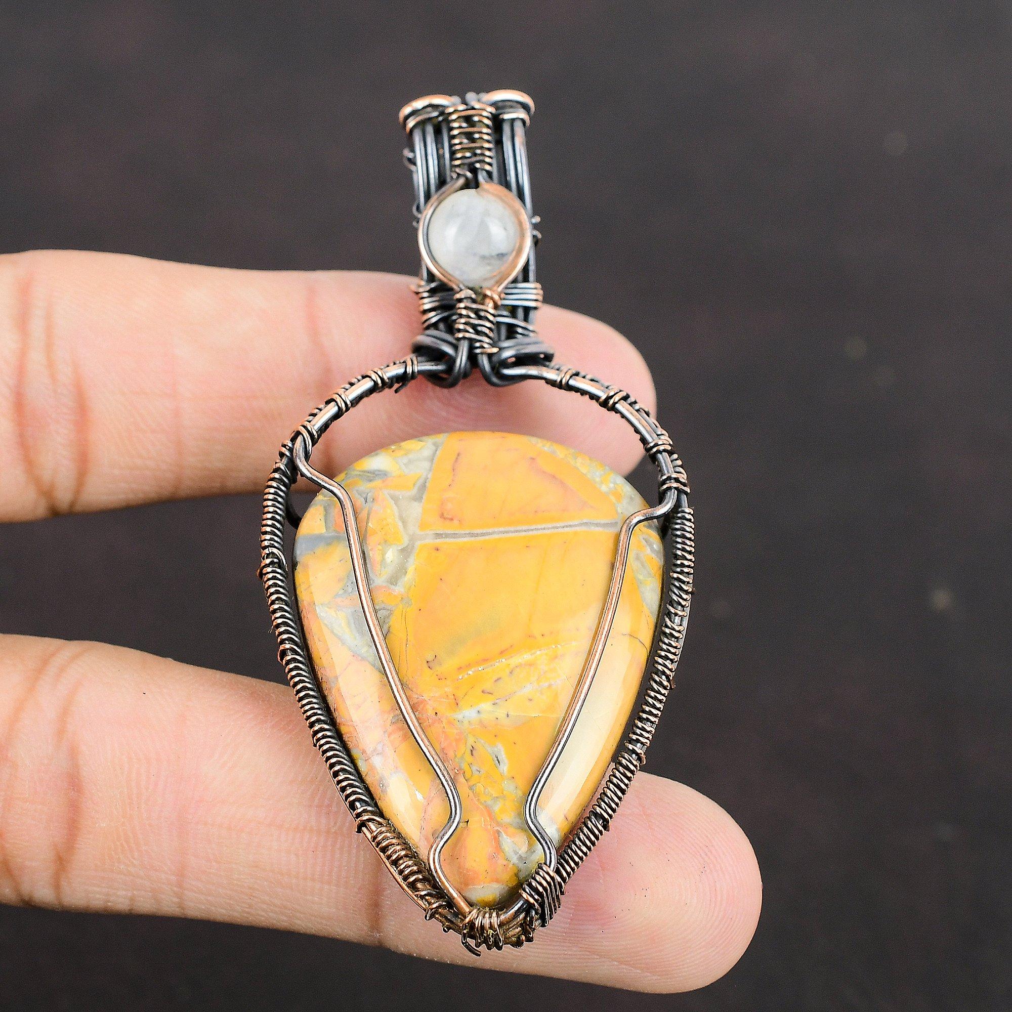 Кулон из яшмы Малигано Кулон, оплетенный медной проволокой Ручная работа Ювелирные изделия из драгоценных камней Подарок для нее Кулон из радужного лунного камня Ювелирные изделия с оплеткой из проволоки