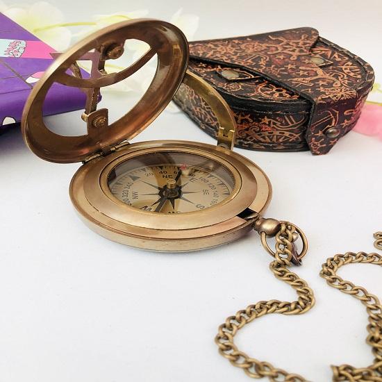 Push Button Sundial Compass Brass Compass, Anniversary Gift Wedding Gift Nautical Compass, Christmas Gift Sundial Compass