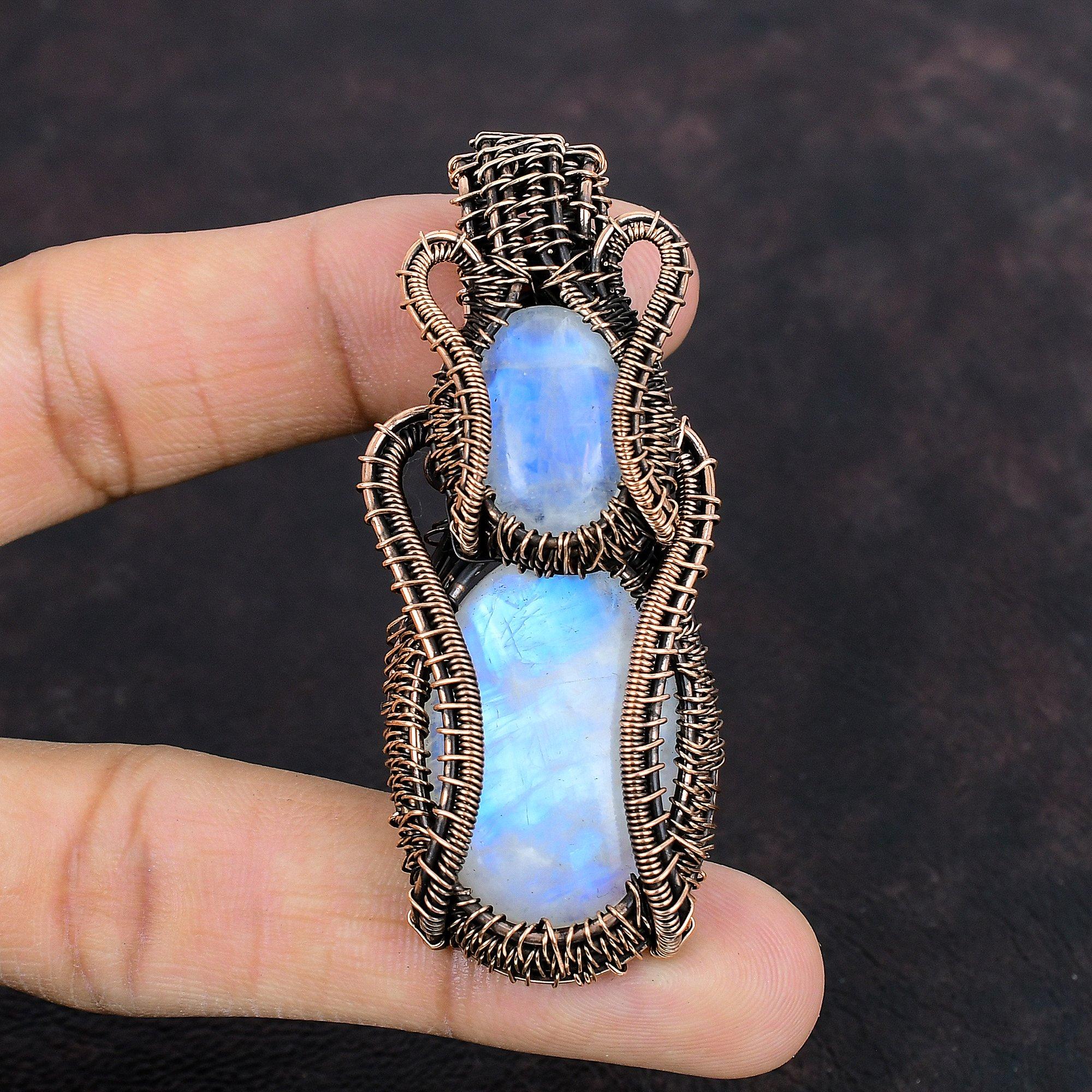 Кулон из Радужного Лунного Камня, Кулон, обернутый медной проволокой, Ювелирные изделия, обернутые проволокой, Кулон из драгоценного камня ручной работы, Красивые медные украшения, Подарок для нее