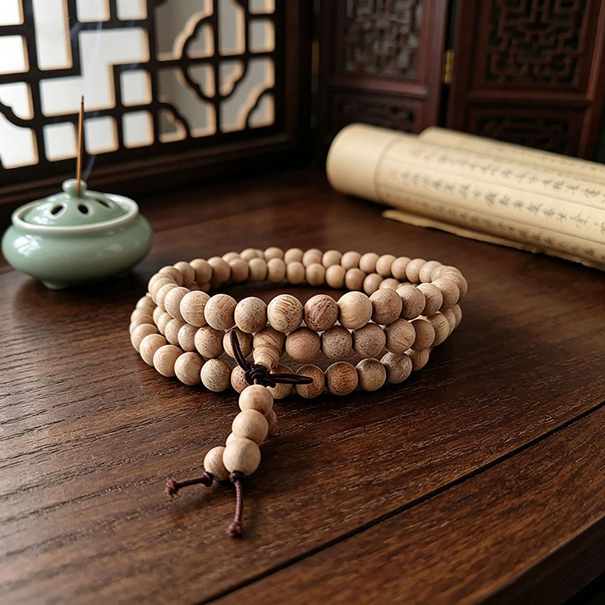 Buddhist Bead Bracelet Nan Style 108 Beads Men and Women Bracelet 6mm Elastic Cord Buddhist Beads Prayer Beads Round Beads Couple Style Accessory