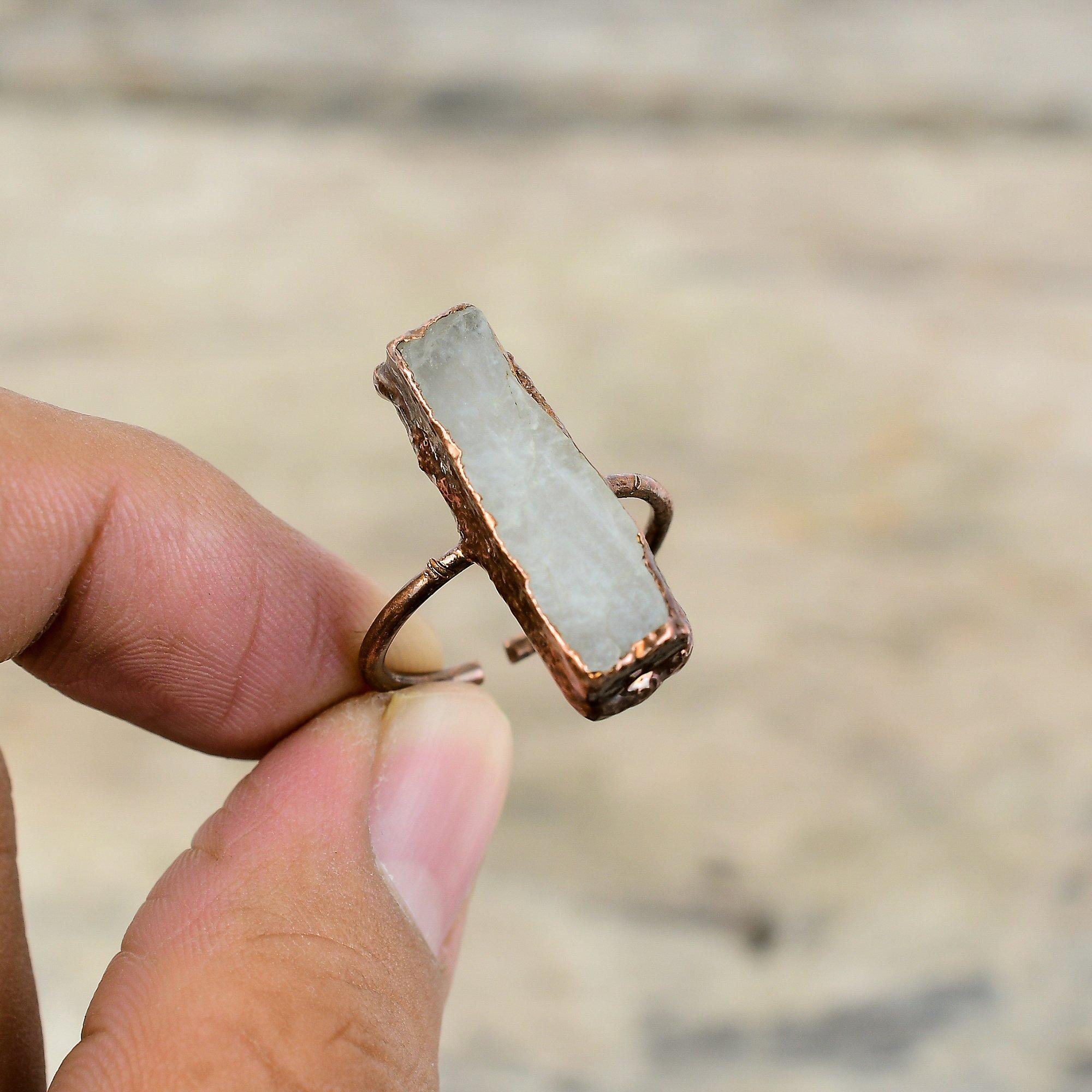 Радужное кольцо с лунным камнем, гальваническое медное кольцо, регулируемое кольцо, ювелирные изделия из драгоценных камней, кольцо ручной работы, гальваническое ювелирное изделие, подарок на годовщину