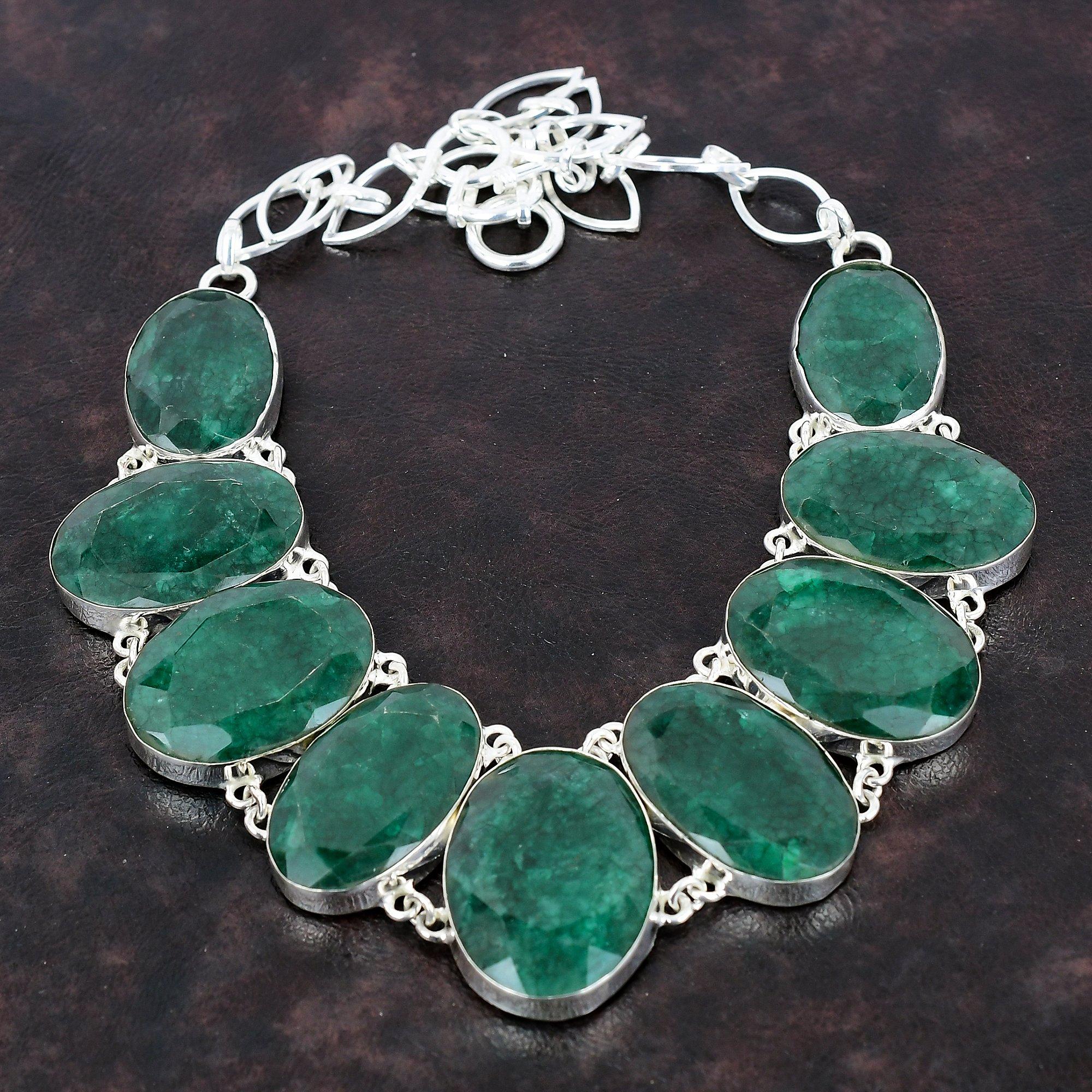 Ожерелье с граненым замбийским изумрудом, ожерелье из стерлингового серебра 925 пробы, регулируемое ожерелье-цепочка, новинка, ювелирные изделия из драгоценных камней, ювелирные изделия ручной работы для подарка