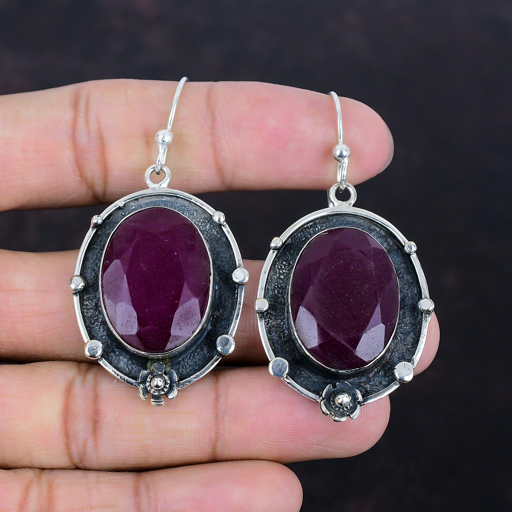 Faceted Kashmir Ruby Earring Real Gemstone Earrings Silver Jewelry Handmade Earring 925 Sterling Silver Earring Unique Earring Gifts For Her