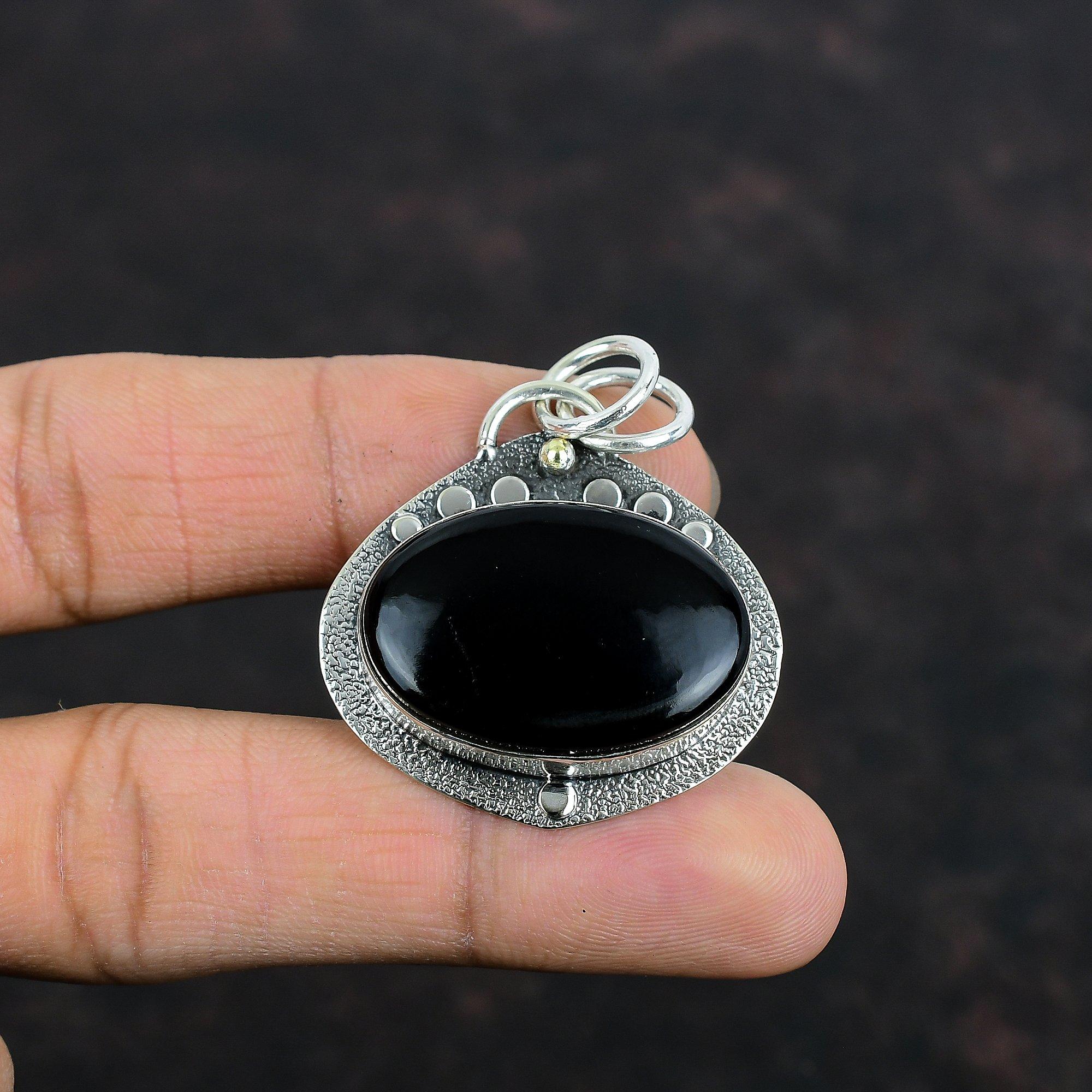 Black Onyx Pendant 925 Sterling Silver Pendant Antique Jewelry Handmade Gemstone Pendant Silver Jewelry Gifts For Mom Healing Stone Pendant
