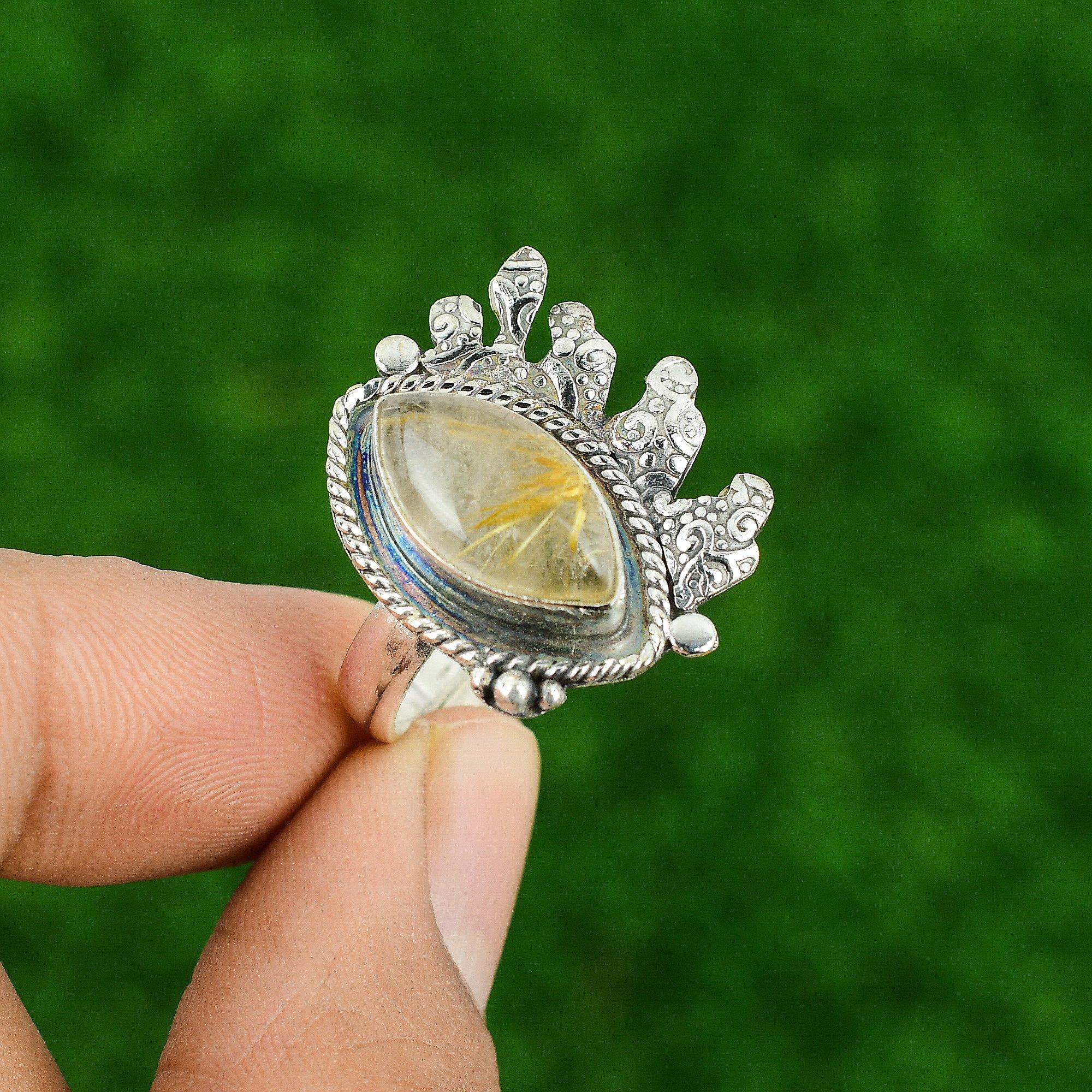 Распродажа ко Дню матери Кольцо из стерлингового серебра с золотистым рутиловым камнем для дочери ручной работы