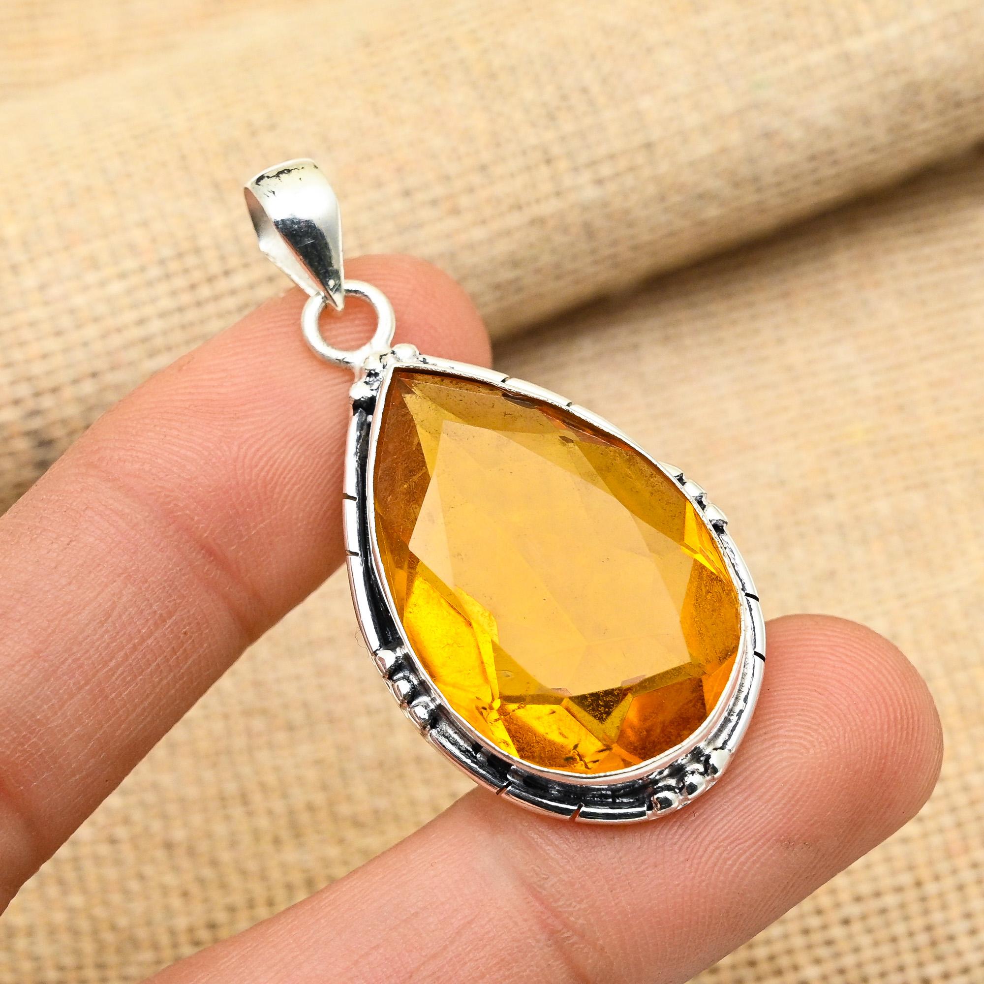 Honey Topaz Gemstone Handmade 925 Solid Sterling Silver Jewelry Lovely Pendant For Her