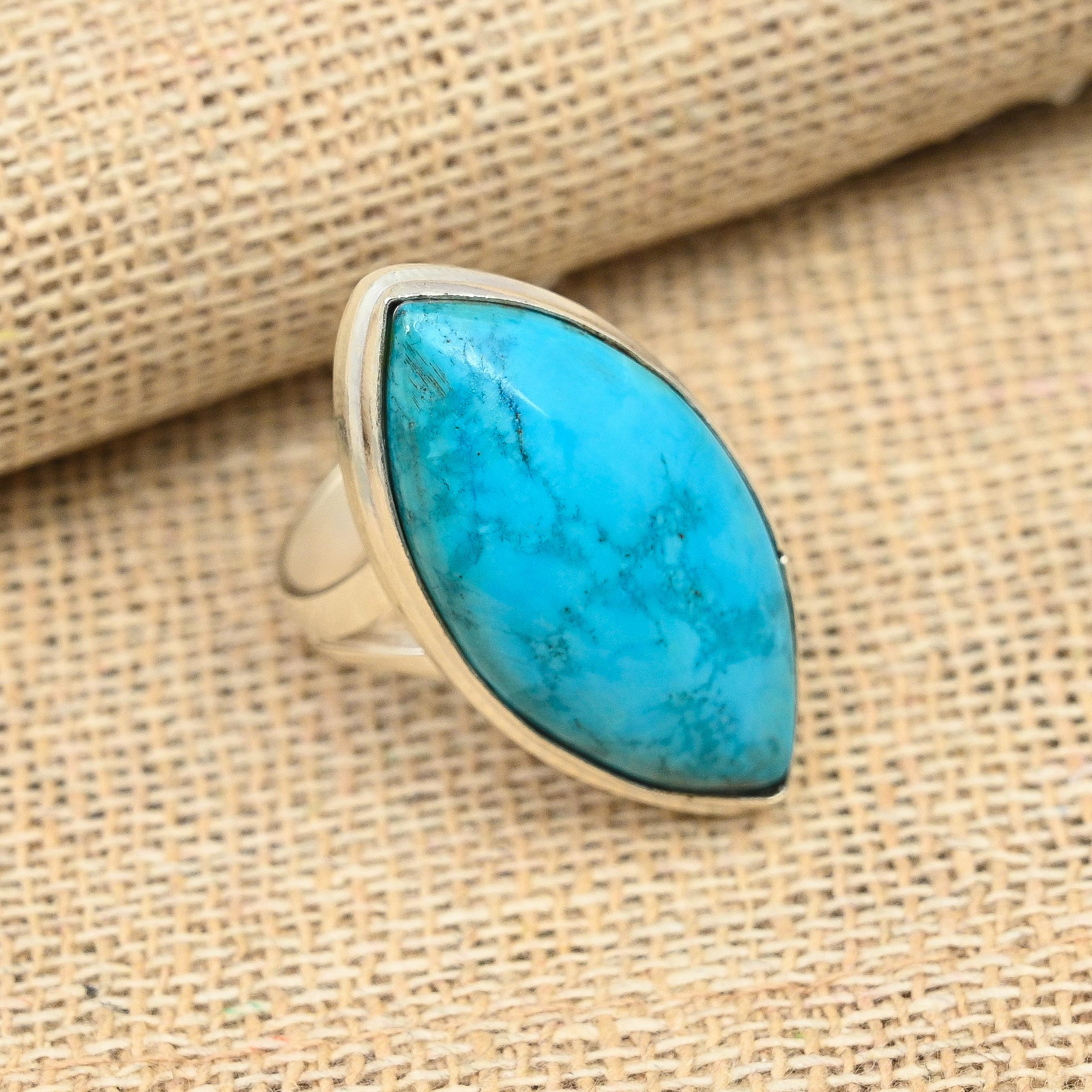 Tibetan Turquoise Gemstone Handmade Solid 925 Sterling Silver Ring Jewelry