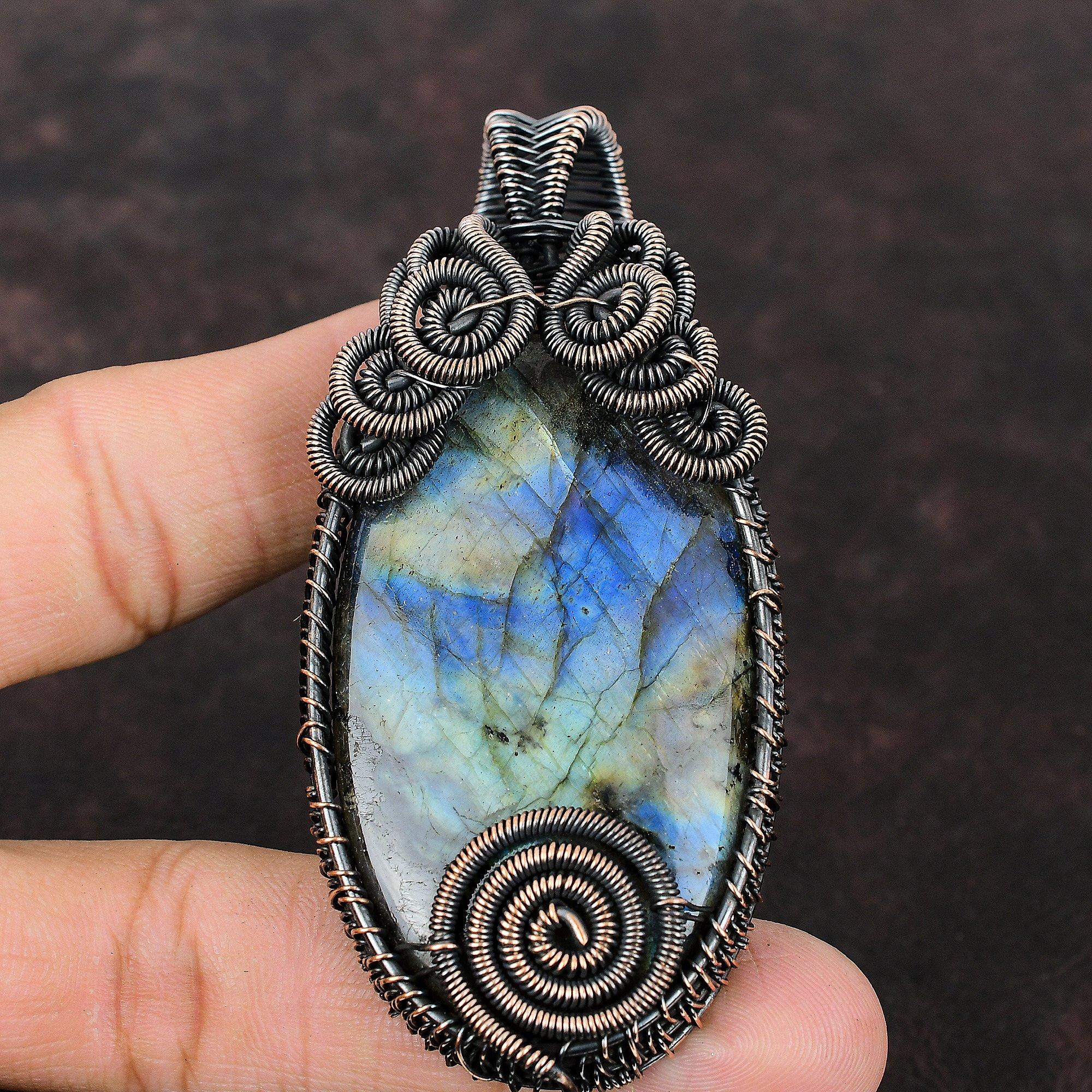 Лабрадорит Медный Кулон Кулон, обернутый медной проволокой Кулон с драгоценным камнем Кулон с лабрадоритом Ювелирные изделия Ручной работы Медные ювелирные изделия Подарок на годовщину