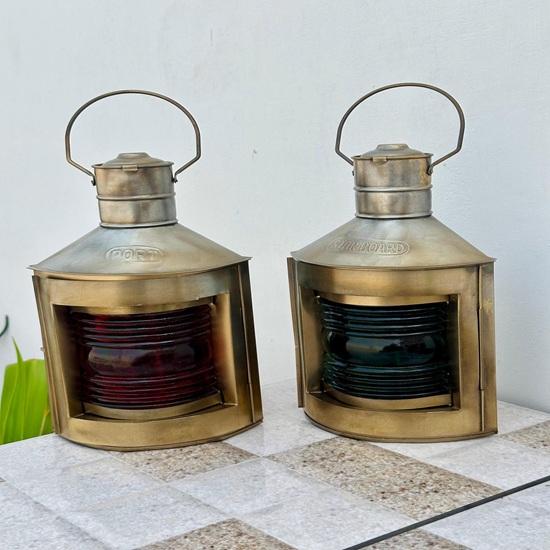 Набор из 2 морских латунных масляных фонарей, морской латунный бортовой огонь, коллекционный корабельный фонарь, морская масляная лампа, настраиваемый фонарь 27,94 см