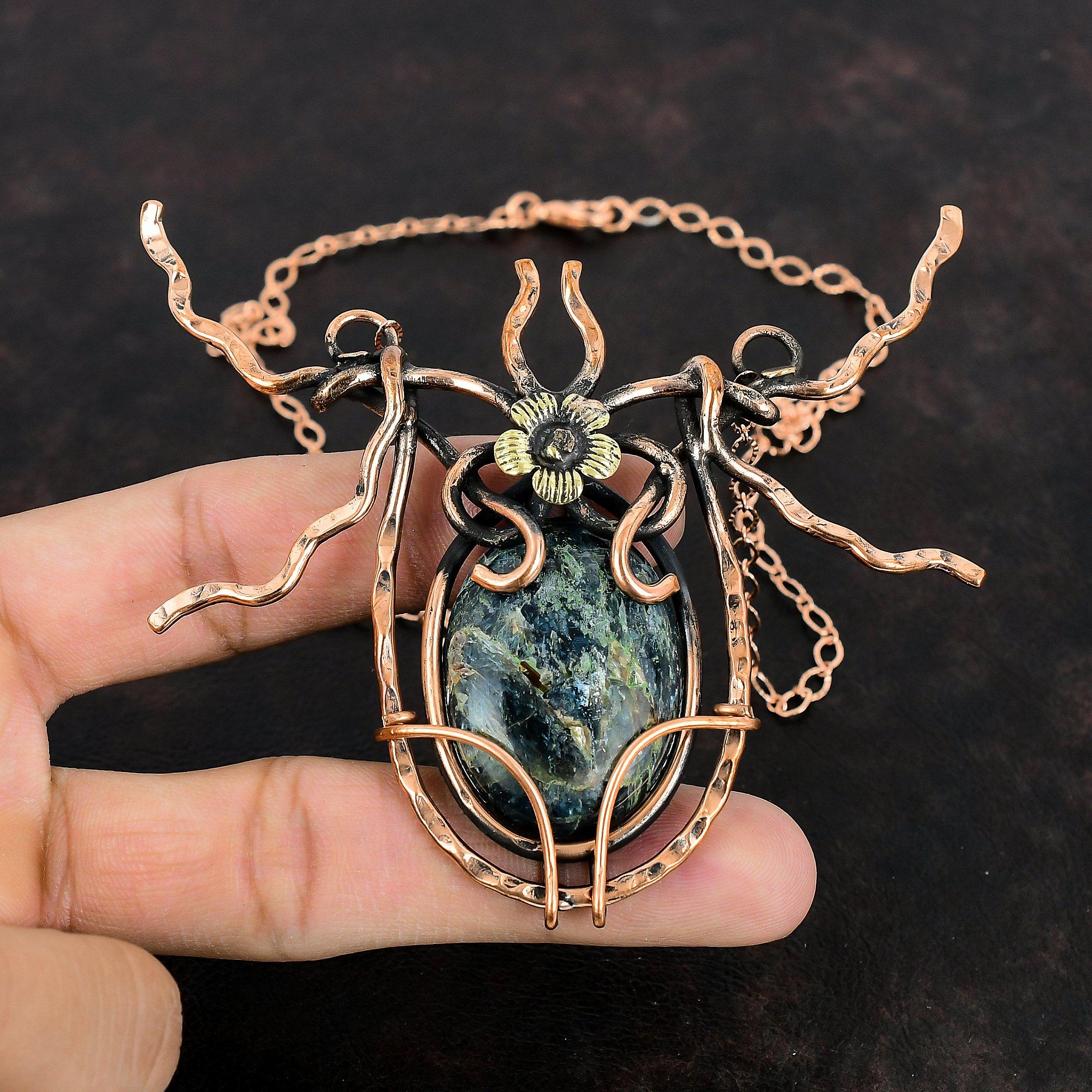 Кианит Ожерелье Ожерелье, обернутое медной проволокой Регулируемое ожерелье Медные украшения ручной работы Ожерелье с драгоценными камнями Дизайнерские украшения Подарок на помолвку