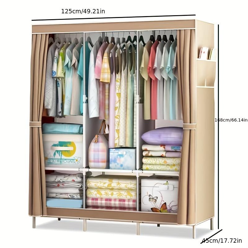 1set 3-column Simple Cloth Wardrobe, Floor Standing Clothes Storage Cabinet, Reinforced Steel Frame Cloth Wardrobe