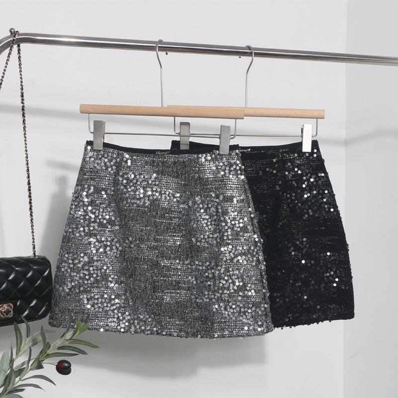 Heavy Industry Silver Sequined Skirt Female Small 2025 Sparkling Streamer A-line Bag Hip Skirt Zipper Uchimura Female Skirt