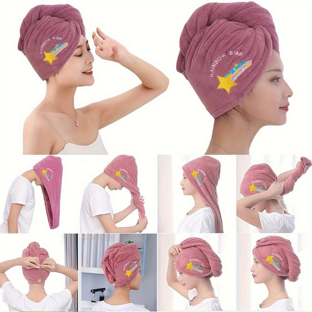 Single/Double Microfibre Hair Towel, Soft Hair Dryer Cap, Bathroom Quick Dry Hair Towel, Women's Super Absorbent Hair Towel, Embroidered Hair Towel