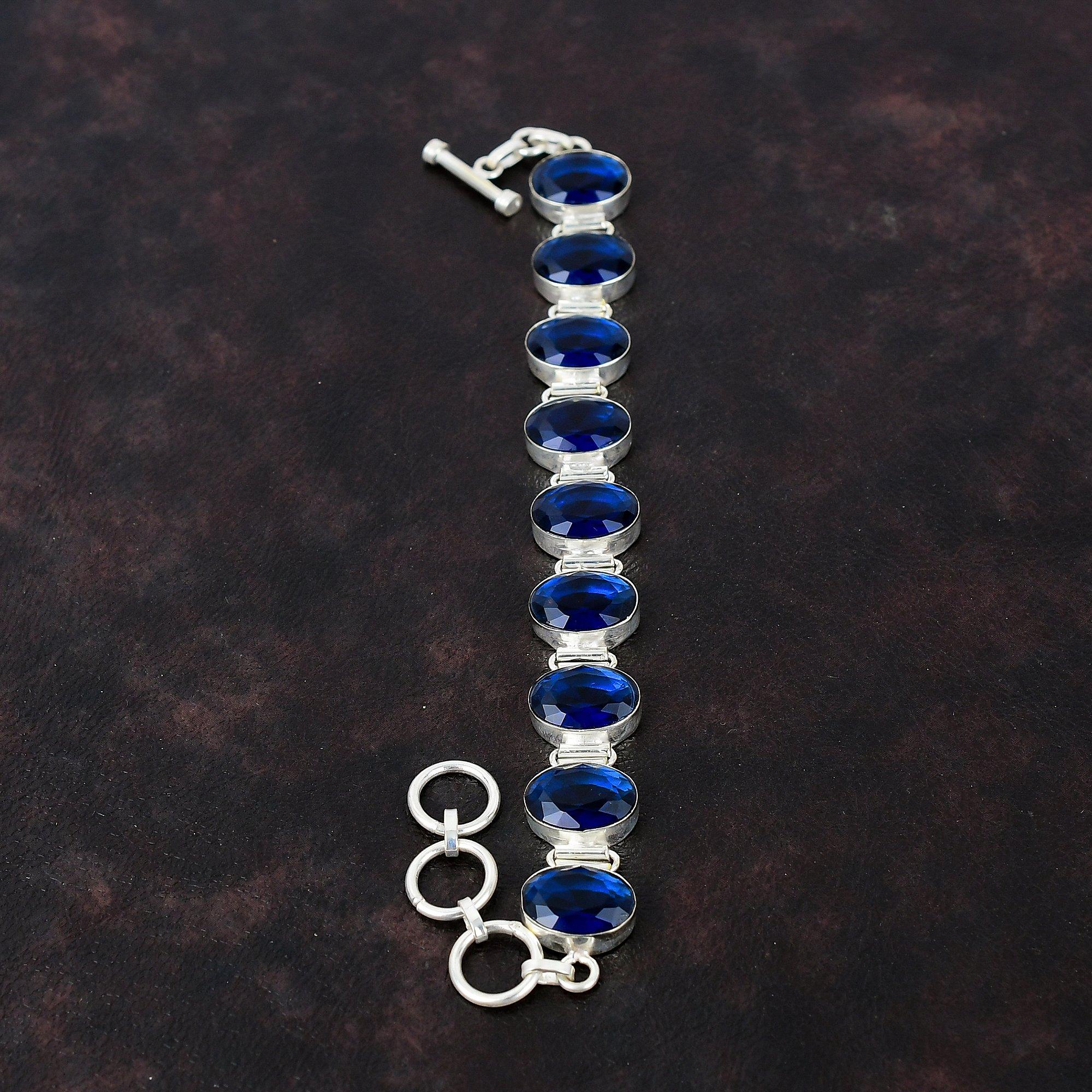 Faceted Tanzanite Quartz Bracelet Real Gemstone Jewelry 925 Sterling Silver Bracelet Adjustable Chain Bracelet Handmade Jewelry Gift For Mom