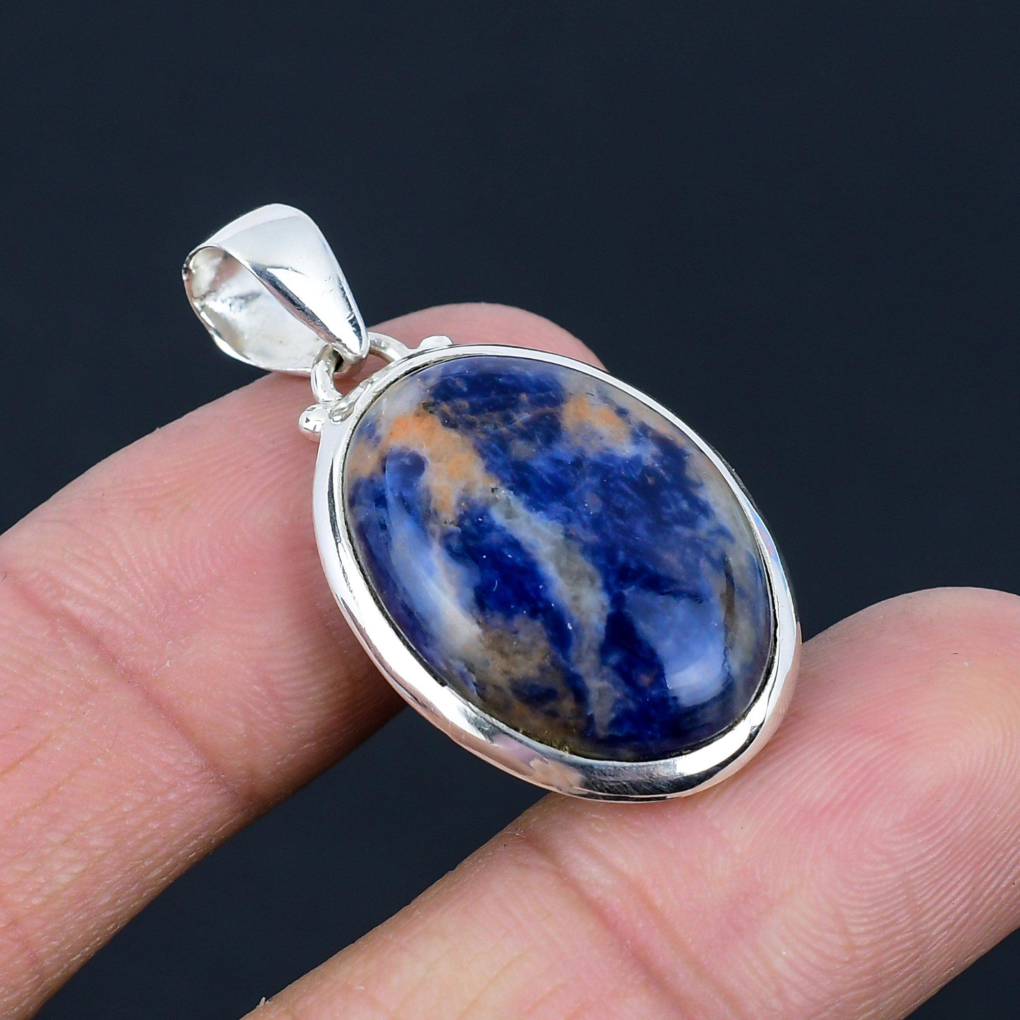 Подвеска из натурального содалита, серебро 925 пробы, драгоценный камень овальной формы, подвеска ручной работы, ювелирный подарок на День святого Валентина