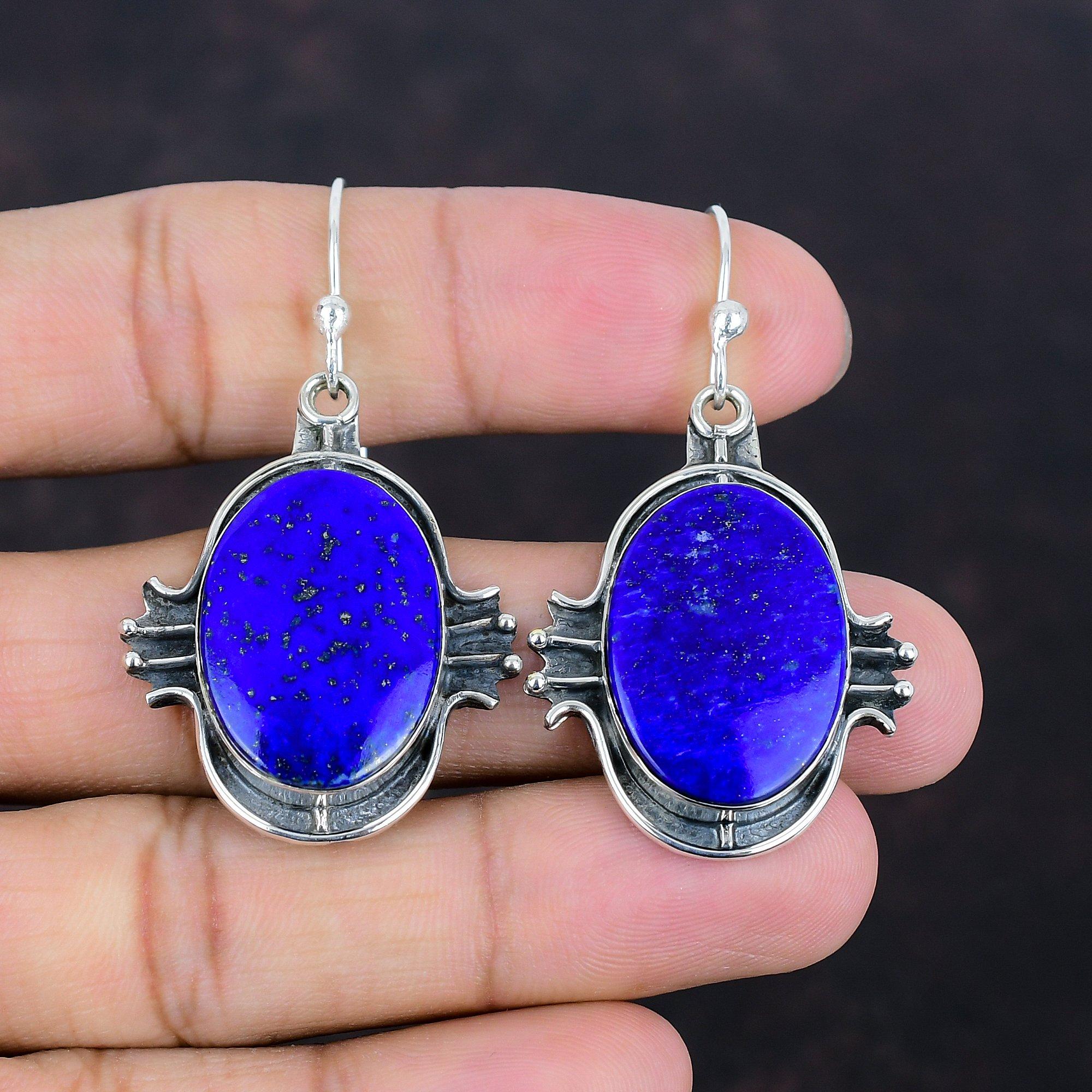 Lapis Lazuli Earrings Genuine Gemstone Earring Handmade Jewelry 925 Sterling Silver Earring Very Pretty Dangle Drop Earring Gifts For Mother