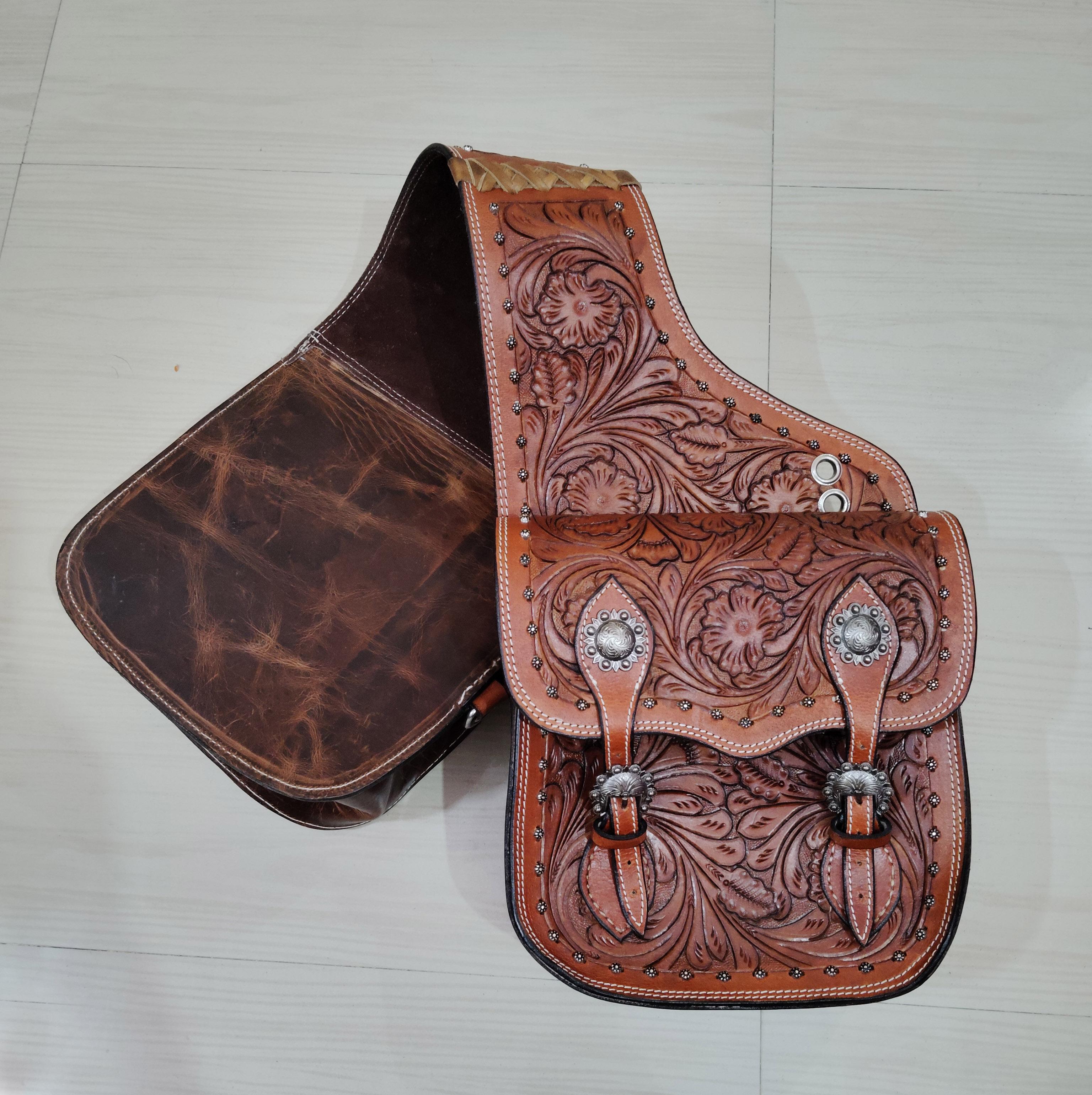 Сумка-седло для лошадей из натуральной кожи в стиле вестерн с резьбой по дереву