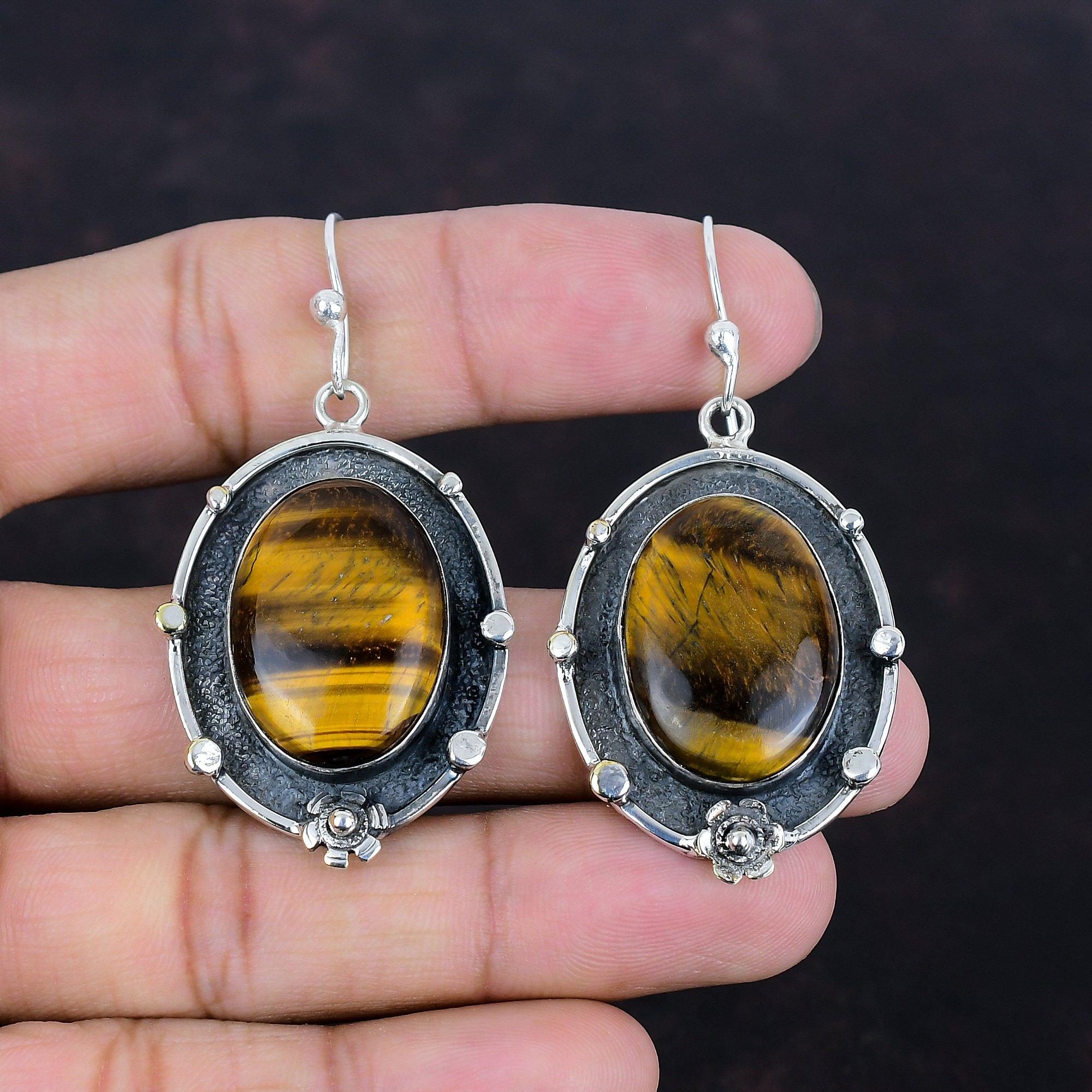 Серьги из тигрового глаза, ювелирные изделия ручной работы, серьги из настоящего драгоценного камня, серебряные серьги 925 пробы, ювелирные изделия с камнями по рождению, потрясающие серьги-подвески, подарок для нее