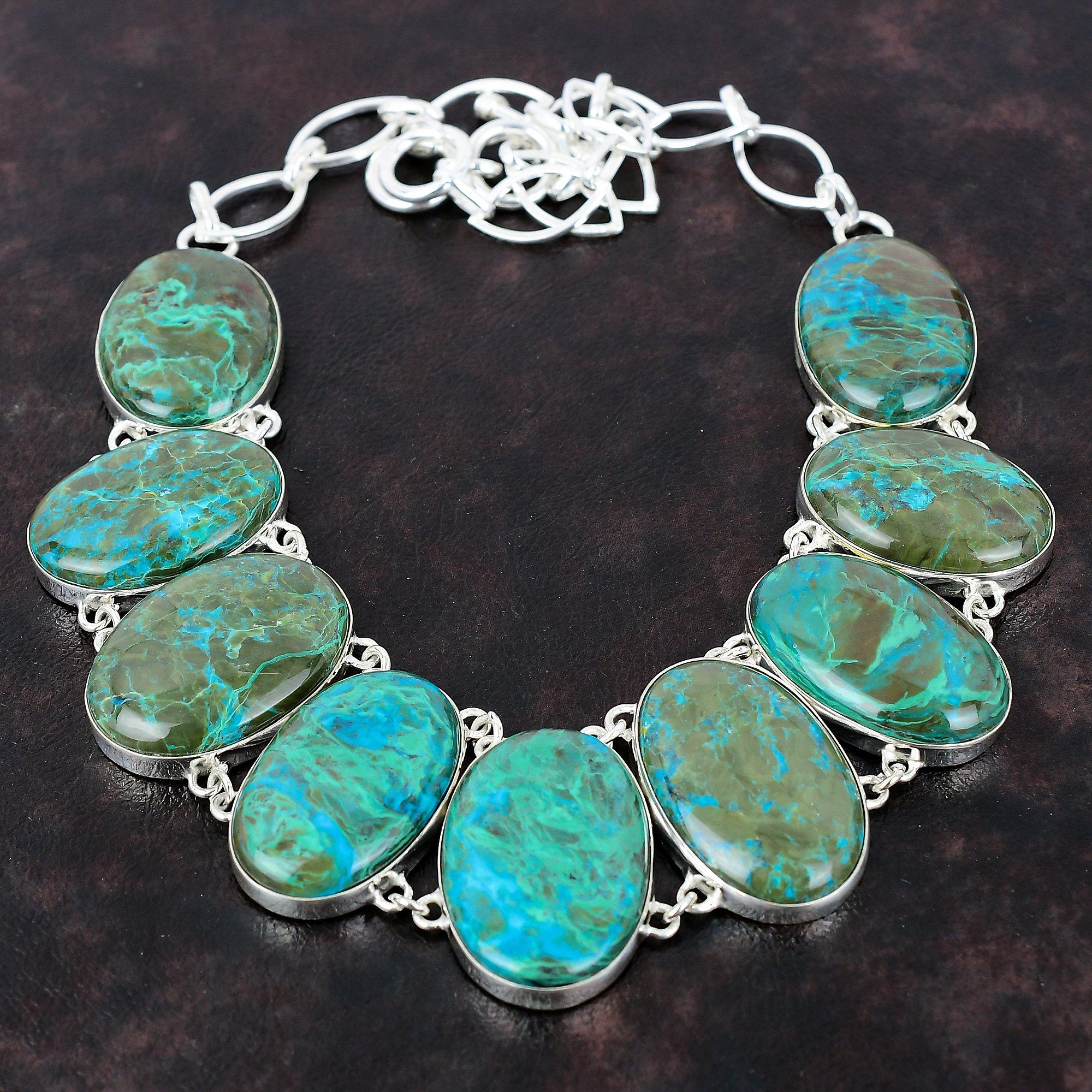 Ожерелье из хризоколлы Ювелирные изделия ручной работы из драгоценных камней Ожерелье из стерлингового серебра 925 пробы Регулируемая цепочка Ожерелье Последний дизайн Ожерелье Подарок на помолвку