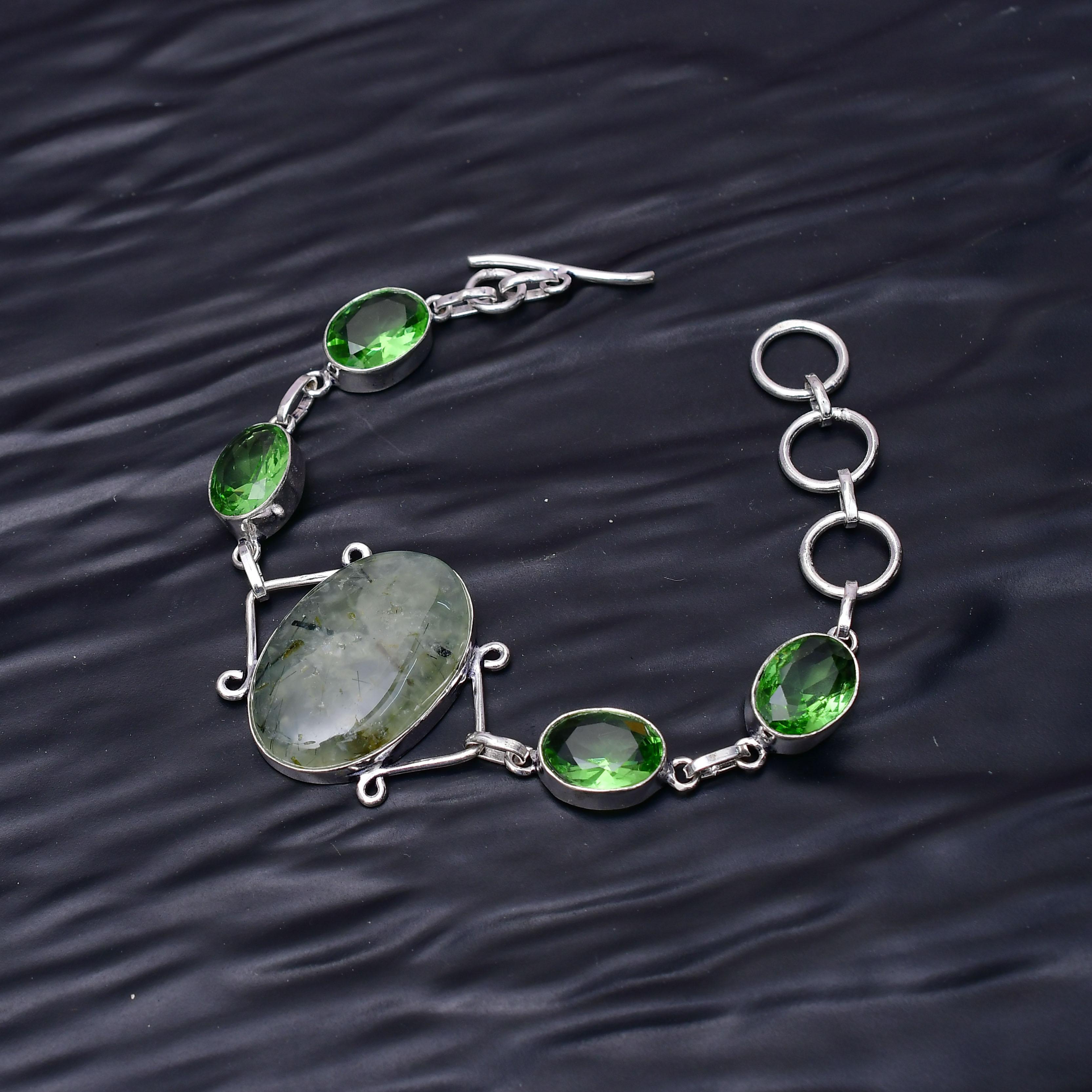 Prehnite & Green Amethyst Gemstone : 925 Sterling Silver Handmade Multi Gemstone Bracelet Jewelry