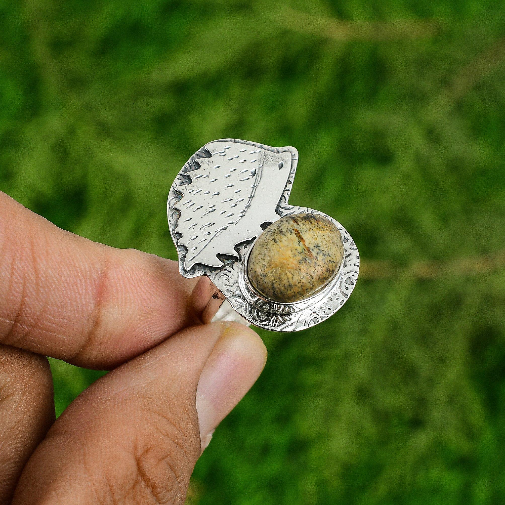925 Sterling Silver Oval Picture Jasper Gemstone Bezel Promise Daughter New Ring