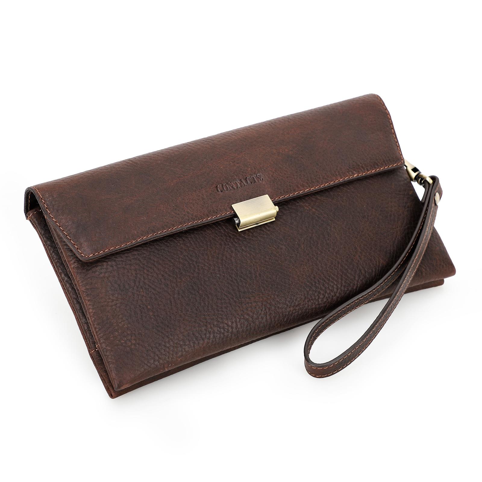 Мужской клатч CONTACT'S из натуральной кожи, RFID, мужские браслеты, кошелек, большой вместительный карман для телефона, длинный кошелек, держатель для кредитных карт