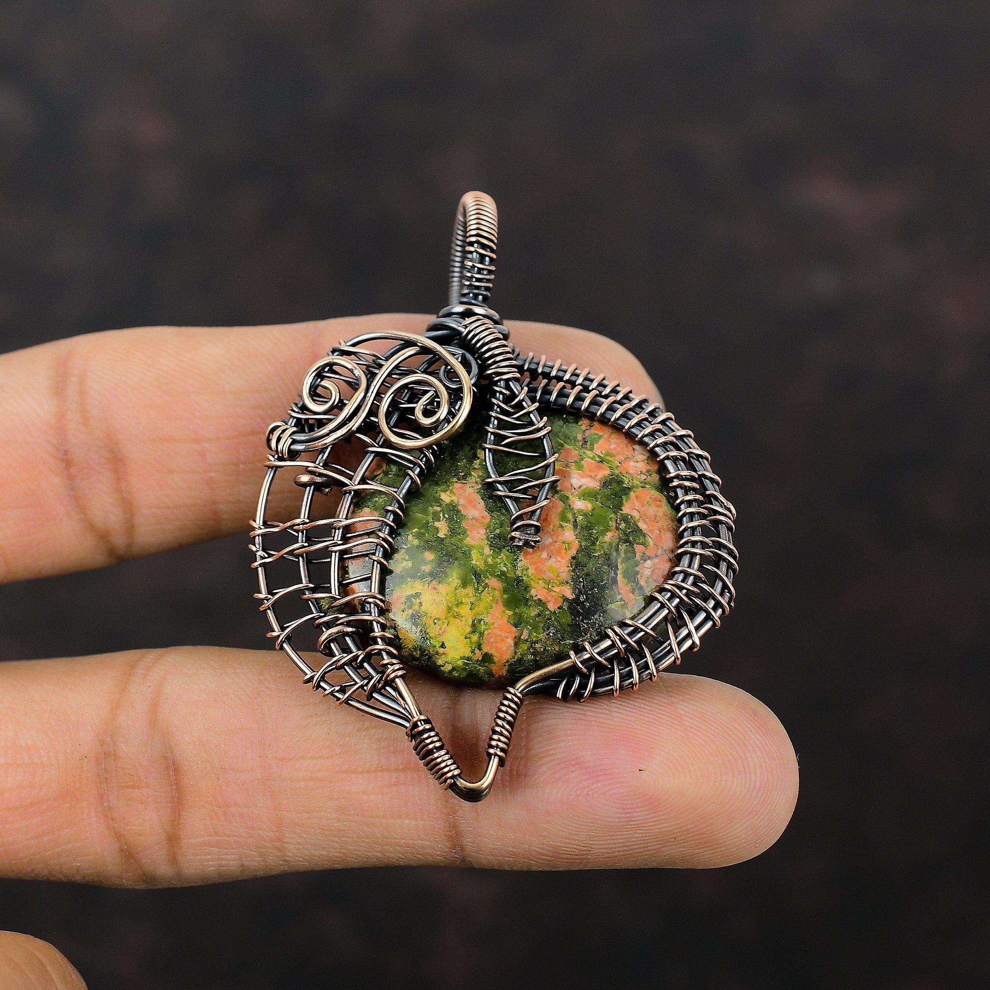 Unakite Pendant Copper Wire Wrapped Jewelry Designer Gemstone Pendant Unakite Jewelry Copper Wire Pendants Handmade Jewelry Anniversary Gift