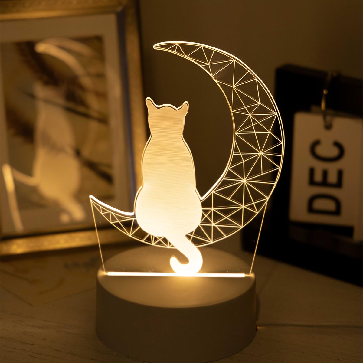 USB-Powered 3D Moon Cat Night Light - Cute Animal Lamp for Home Decor, Perfect Birthday or Holiday Gift