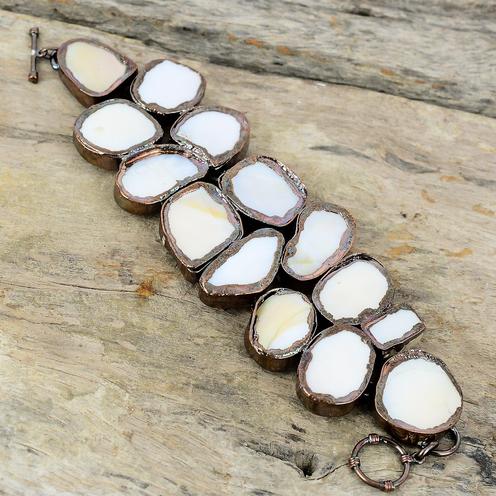 Браслет из перламутра, гальванический медный браслет, регулируемый браслет-цепочка, браслет ручной работы из настоящего драгоценного камня, медный ювелирный подарок для него