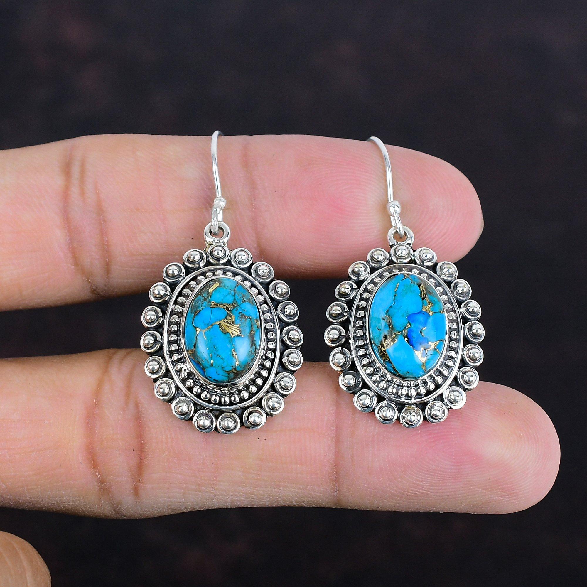 Медно-голубая бирюзовая серьга, винтажные серьги с драгоценными камнями, серьги из стерлингового серебра 925 пробы, антикварные ювелирные изделия, висячие серьги ручной работы, подарки на помолвку