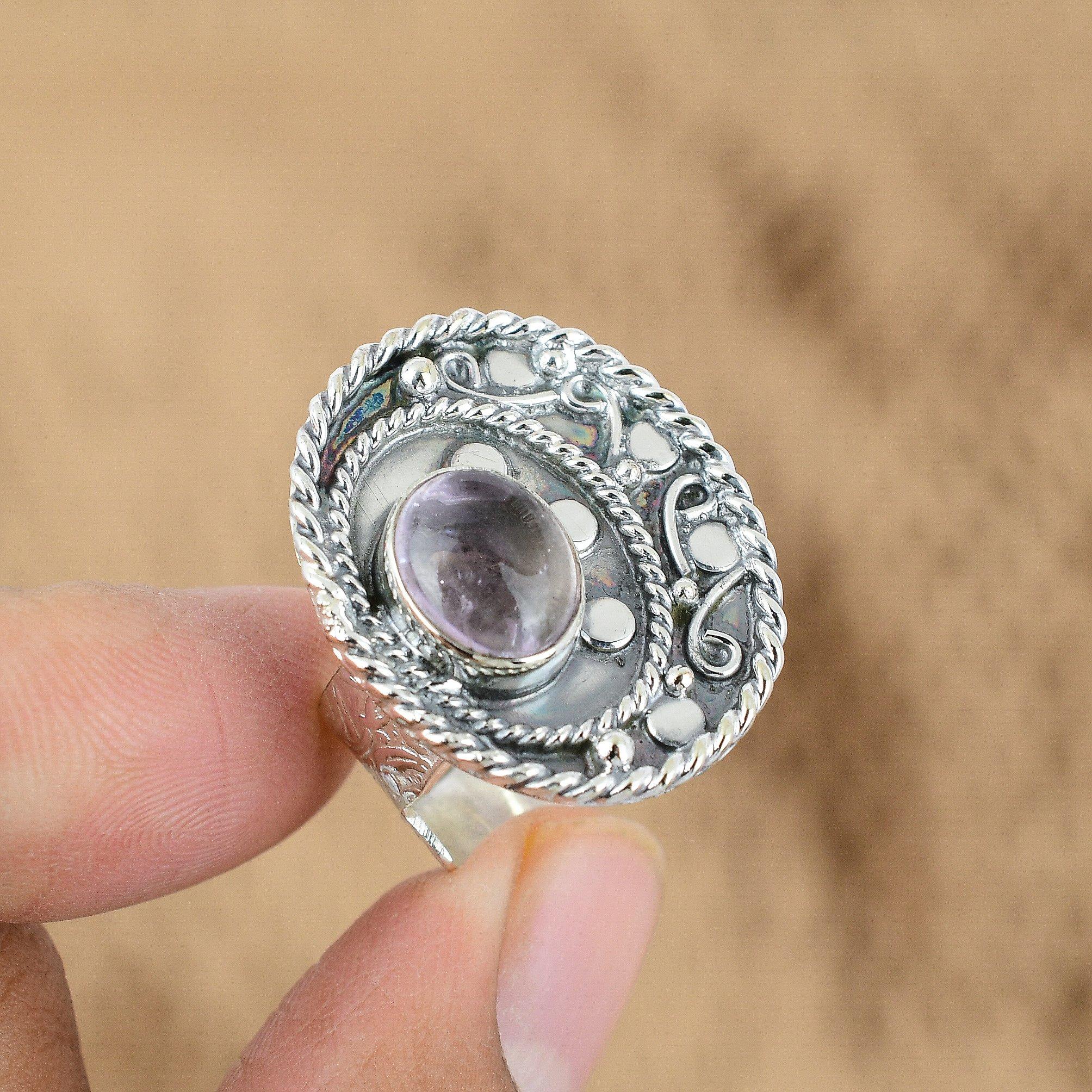 Gift For Her Natural African Amethyst Promise Adjustable Ring 925 Silver