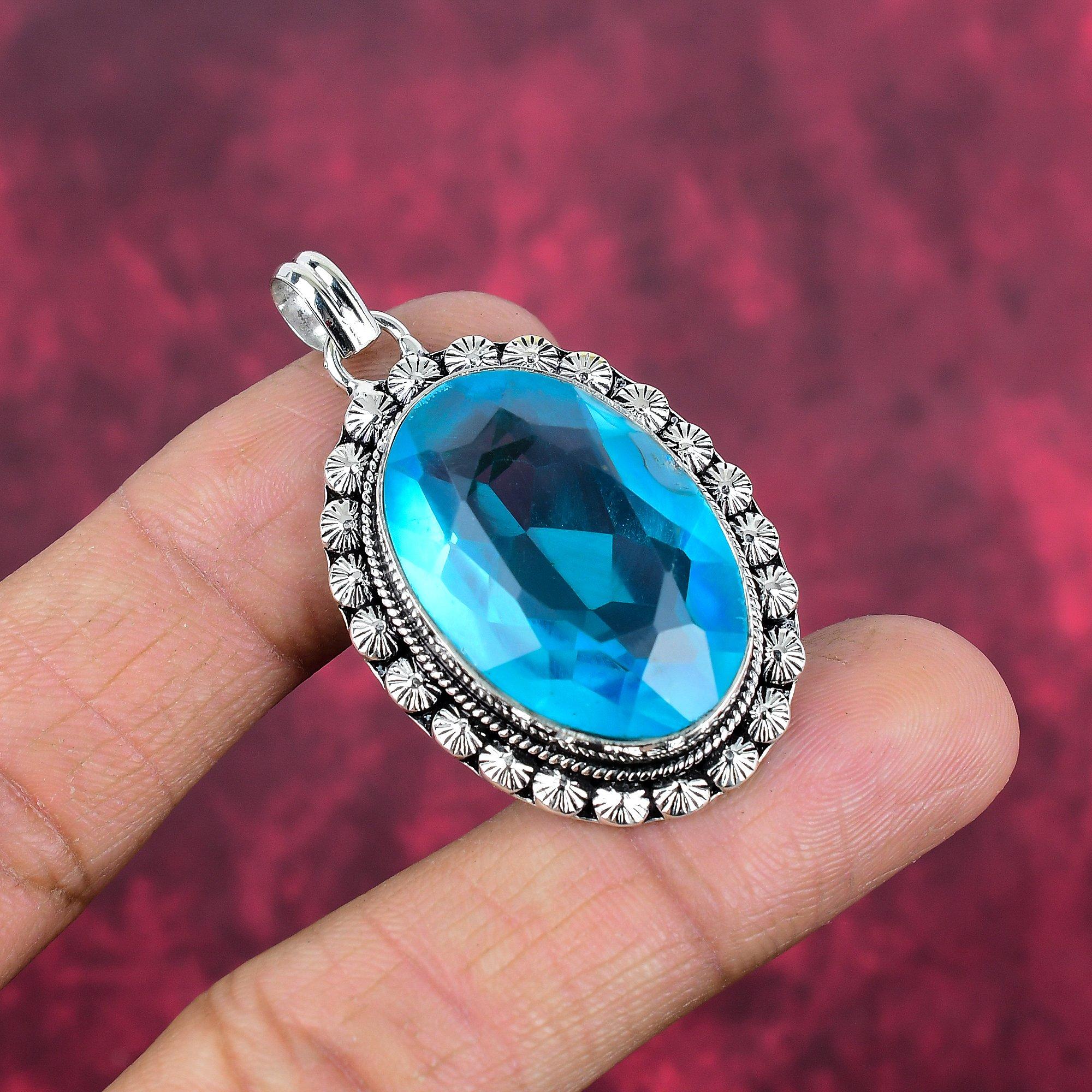 Подвеска с голубым топазом, ювелирные изделия из цельного серебра 925 пробы с драгоценными камнями, подвеска ручной работы, на День благодарения